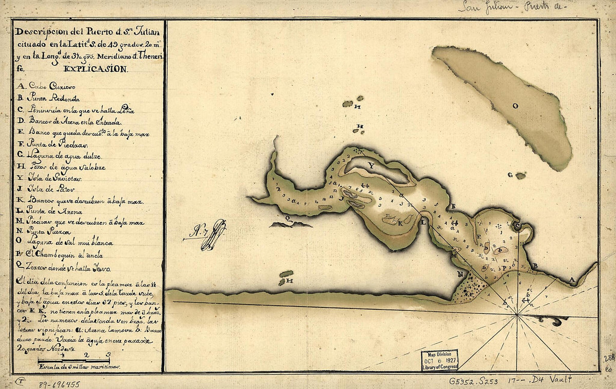 Descripción Del Puerto D. Sn. Julián Cituado En La Latitd. S. De 49 Grados 20 Ms. Y En La Longd. De 310 Grs., Meridiano D. Thenerife 1700 by Relic Map Company