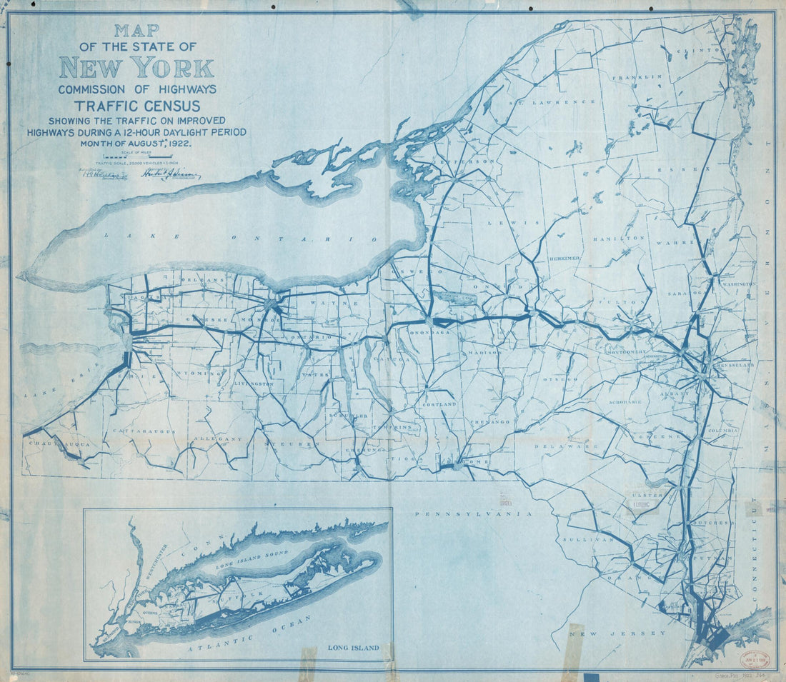 This old map of Hour Daylight Period, Month of August from 1922 was created by  New York (State). State Commission of Highways in 1922