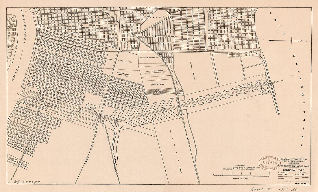 This old map of Inner Harbor Navigation Canal, General Map from 1921 was created by  Louisiana. Board of Commissioners of the Port of New Orleans in 1921