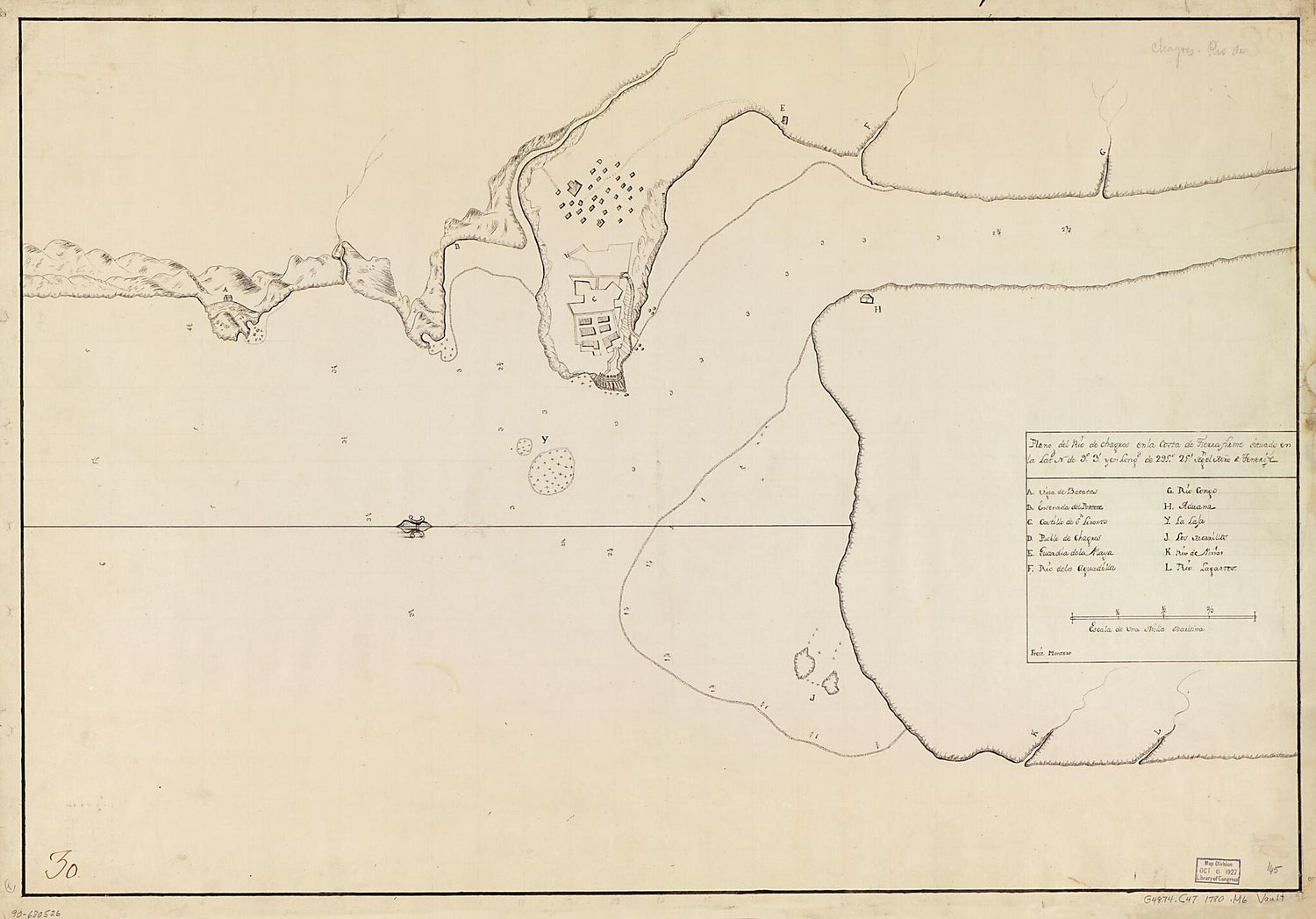 This old map of Plano Del Río De Chagres En La Costa De Tierra Firme Situado En La Latd. N. De 9⁰3ʹ sic Y En Longd. De 295⁰29ʹ Segn. El Mro. De Tenerife from 1780 was created by  Montero in 1780