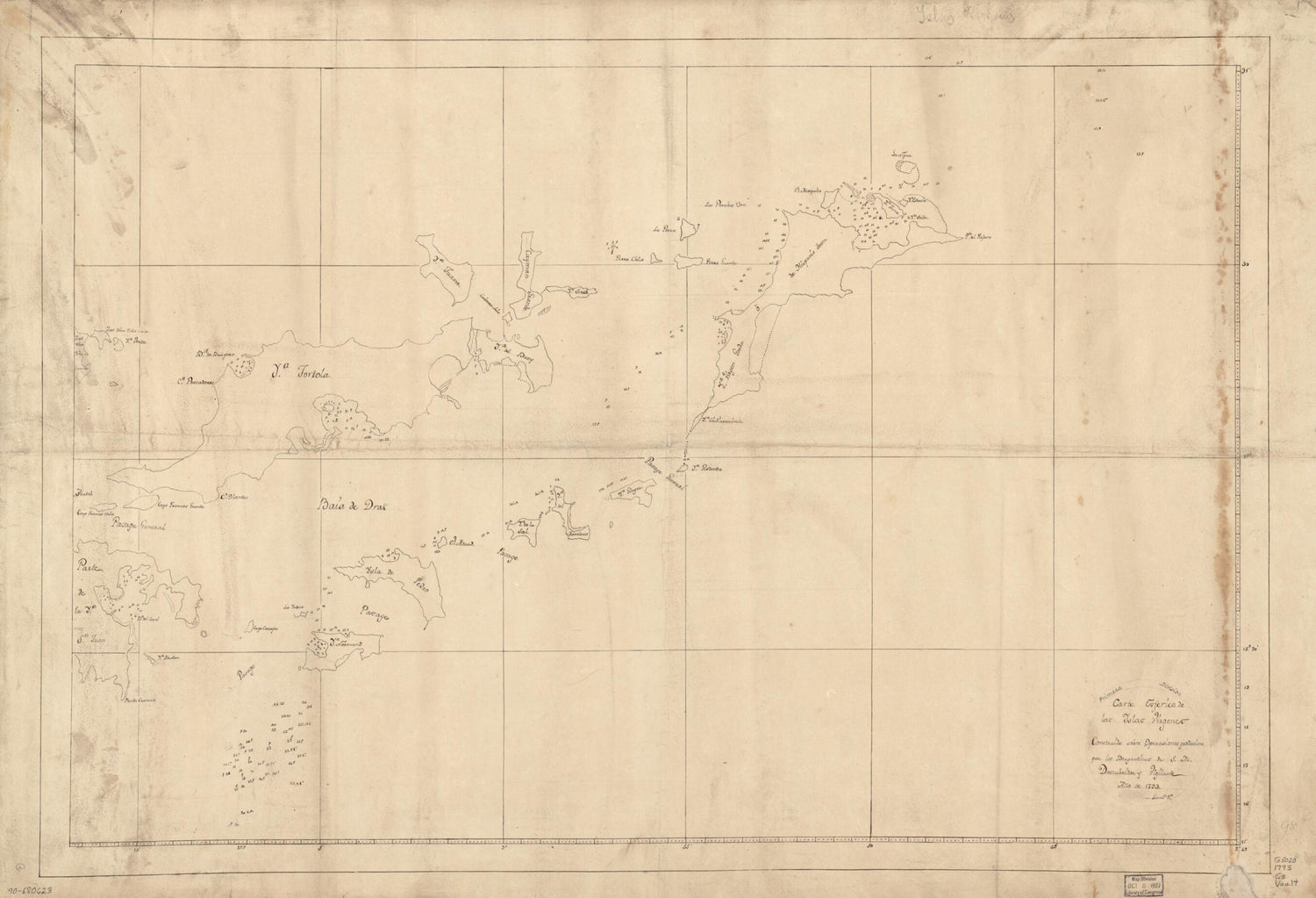 Carta Esférica De Las Yslas Virgenes 1793 by Relic Map Company