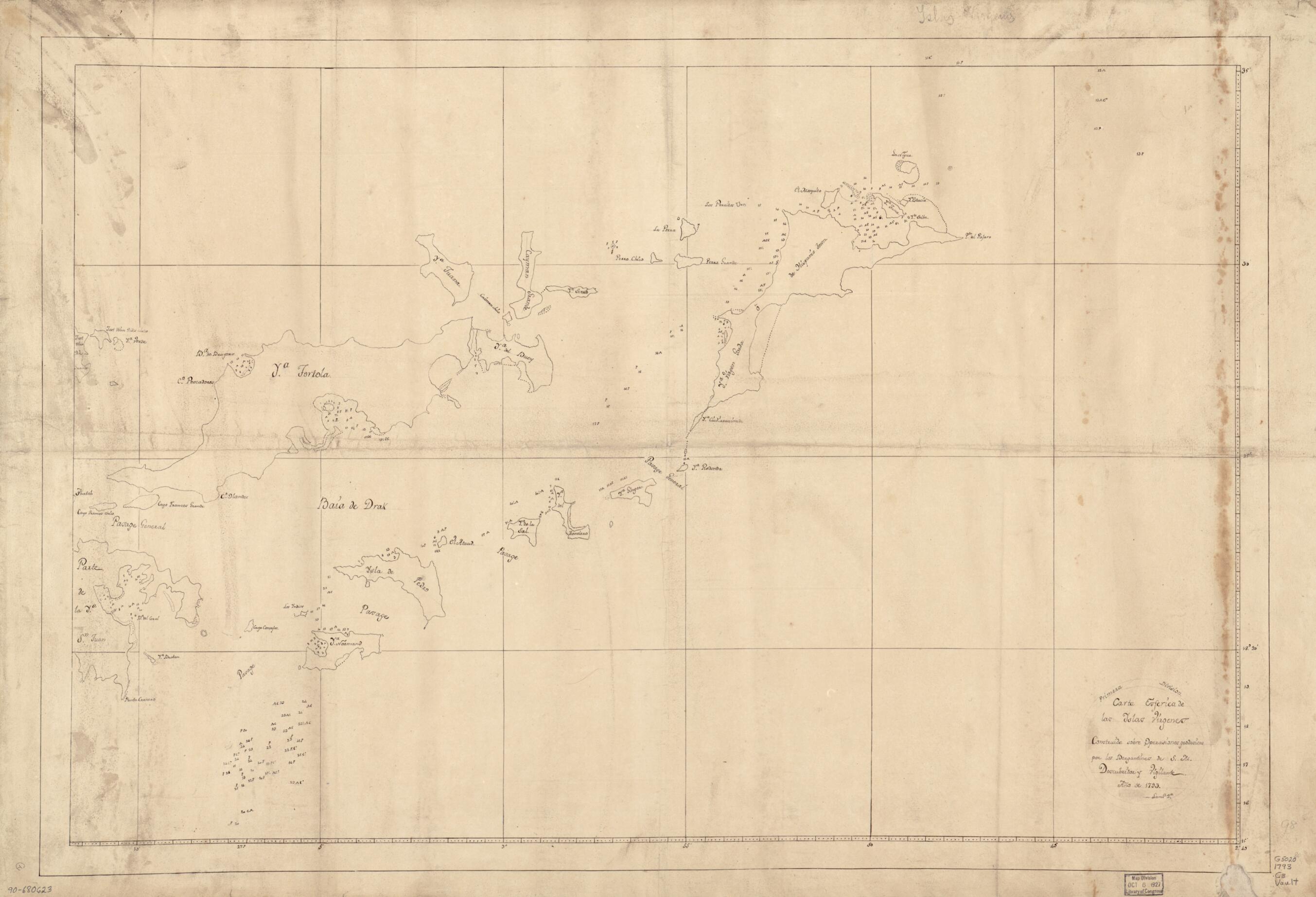 Carta Esférica De Las Yslas Virgenes 1793 by Relic Map Company