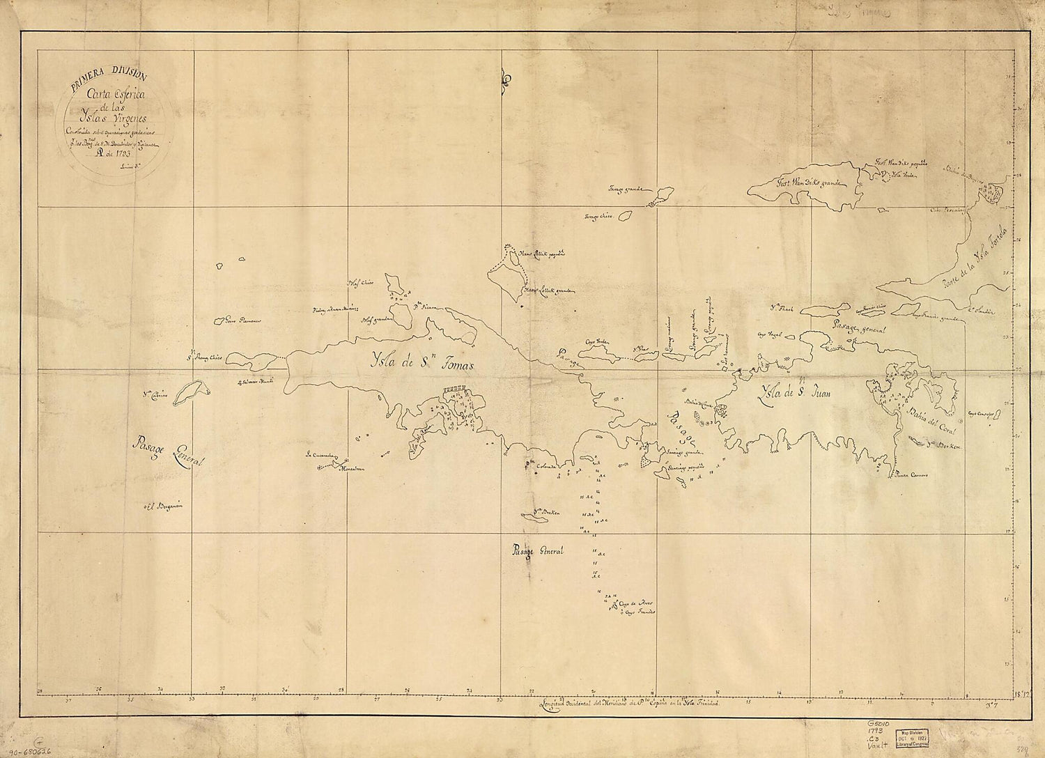 This old map of Carta Esférica De Las Yslas Virgenes from 1793 was created by  in 1793