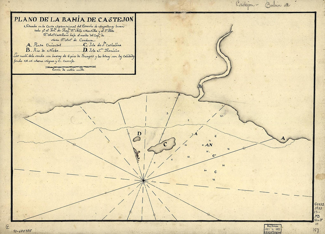 This old map of Plano De La Bahía De Castejón Situada En La Costa Septemtrional Del Estrecho De Magallanes from 1700 was created by Antonio Castellanos, Tello Mantilla in 1700