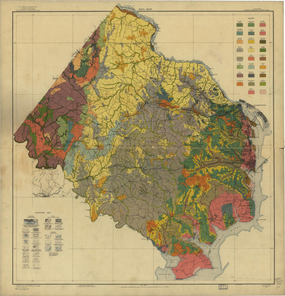 This old map of Alexandria Counties Sheet, Soil Map from 1915 was created by  A. Hoen &amp; Co, William T. (William Thomas) Carter,  Geological Survey (U.S.),  United States. Bureau of Soils, C. K. Yingling in 1915