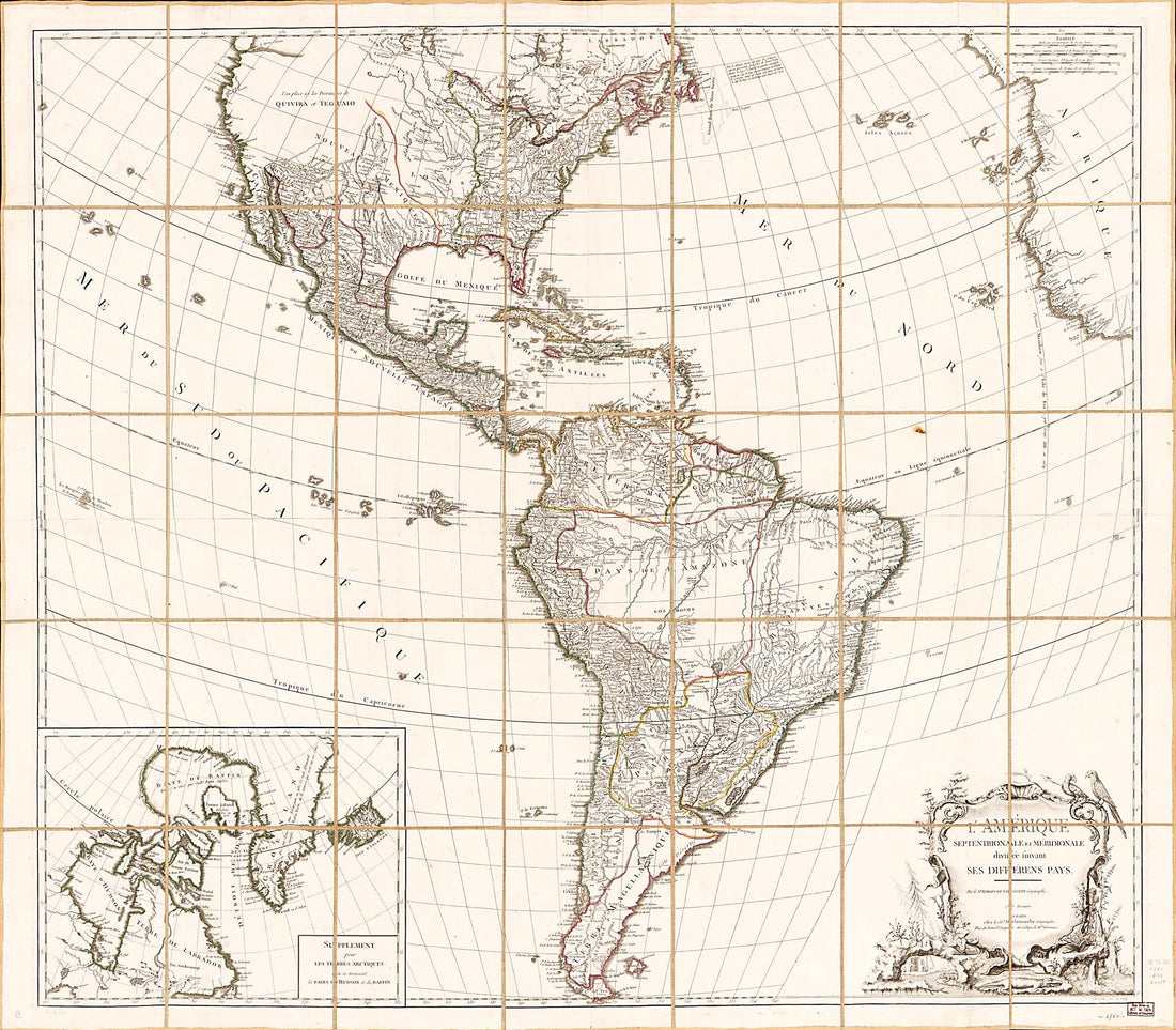 This old map of LʾAmérique Septentrionale Et Méridionale Divisée Suivant Ses Différens Pays from 1780 was created by J. Arrivet, Charles François Delamarche, Gilles Robert De Vaugondy in 1780