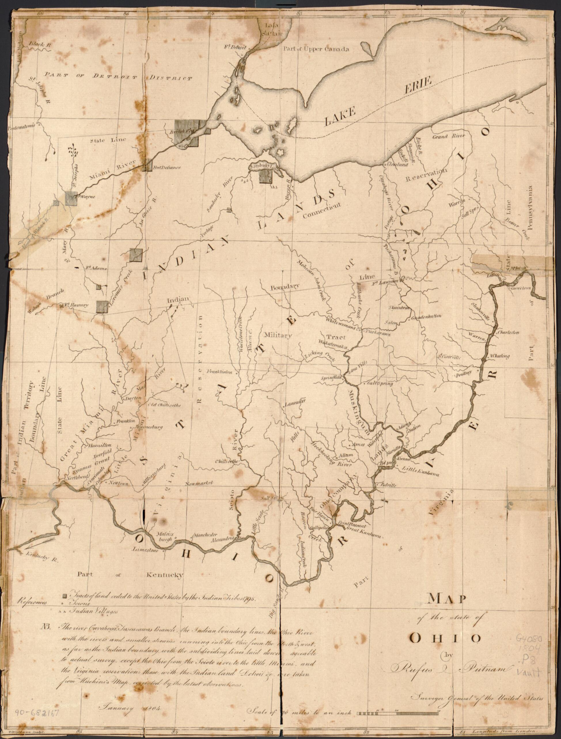 This old map of Map of the State of Ohio from 1804 was created by Thaddeus Mason Harris, Rufus Putnam, Thomas Wightman in 1804