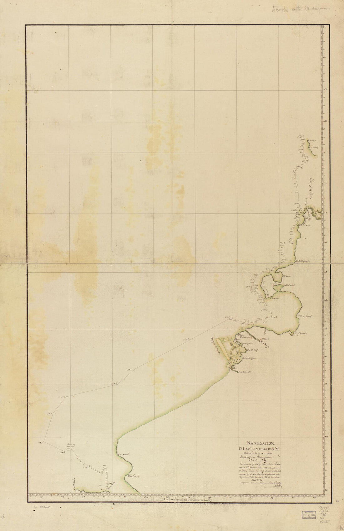 This old map of Navegación De Las Corvetas De S.M. Descuvierta Y Atrevida Sovre La Costa Patagonica, Año D. from 1789 was created by Antonio Vico in 1789