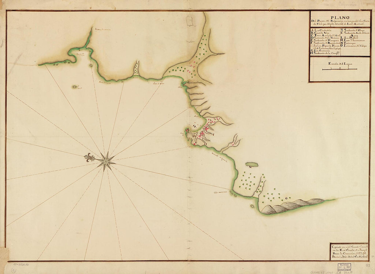 Plano Del Puerto Del Balparaizo En La Mar Del Sur Costa De Chile Por 32 Grs. 55 Mtos. De Latd. Austral 1760 by Relic Map Company