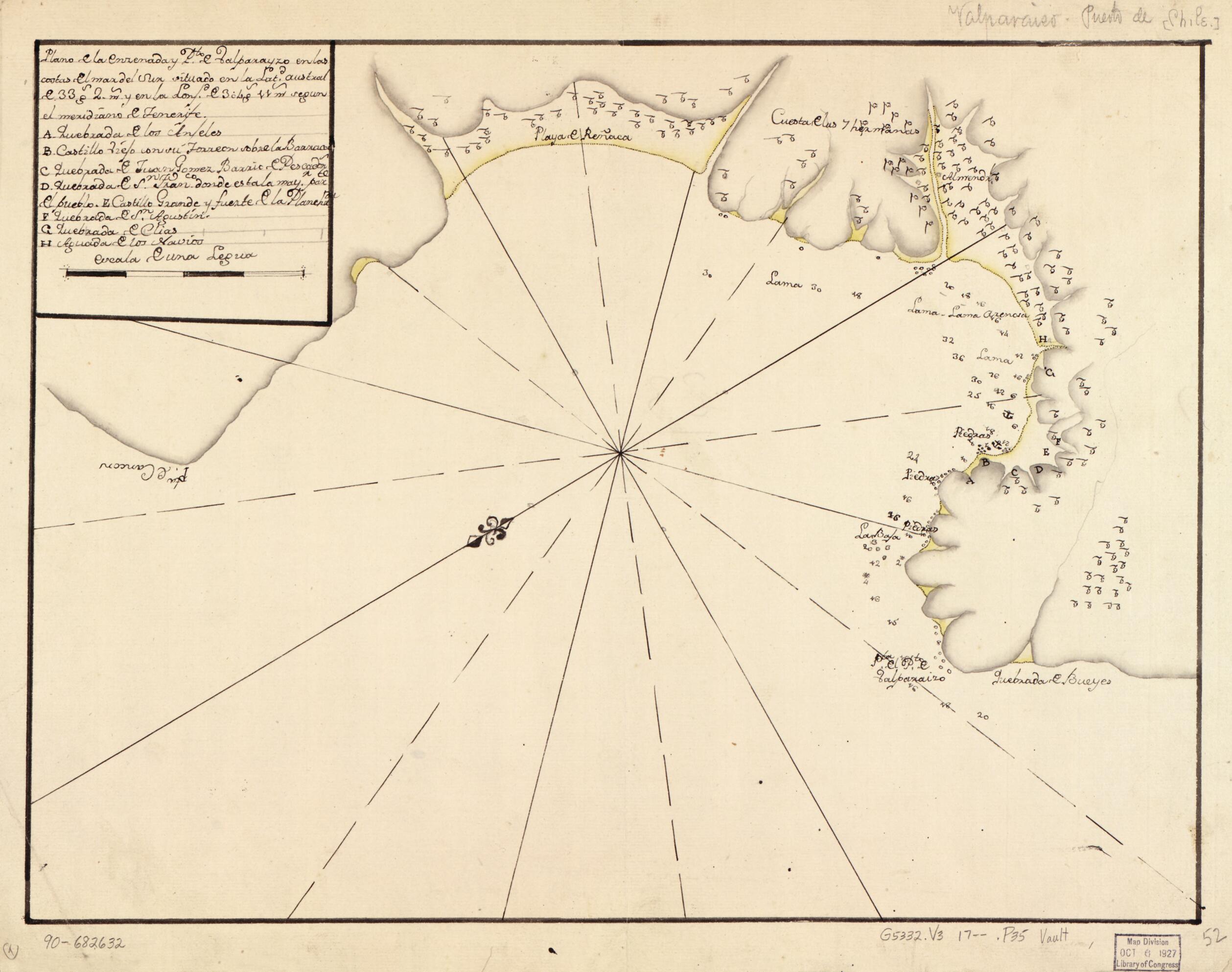 This old map of Plano De La Enzenada Y Pto. De Valparayzo En Las Costas Del Mar Del Sur Situado En La Latd. Austral De 33 Gs. 2 Ms. Y En La Longd. De 304 Gs. 11 Ms. Segun El Meridiano De Tenerife from 1700 was created by  in 1700