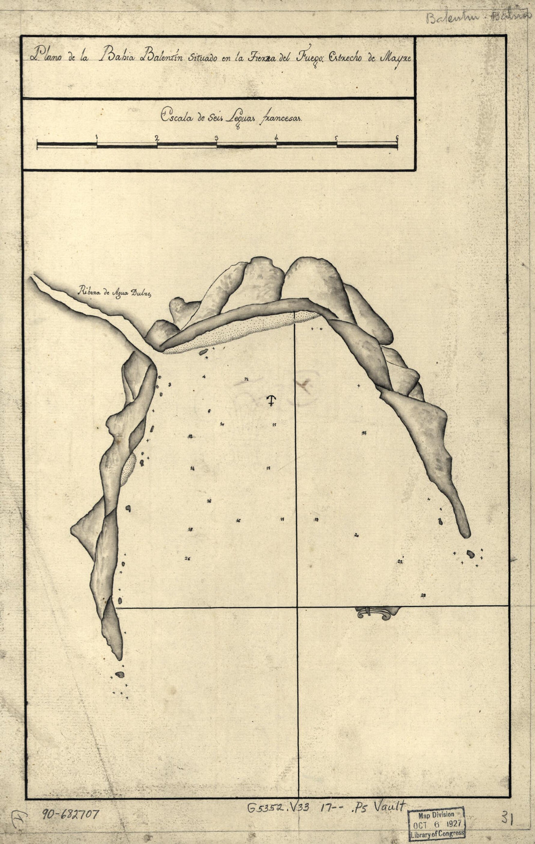This old map of Plano De La Bahía Balentín Situado En La Tierra Del Fuego, Estrecho De Mayre from 1700 was created by  in 1700