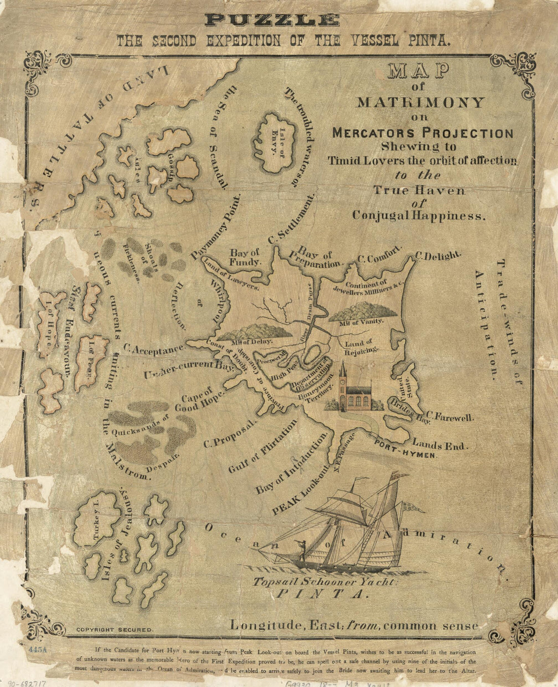 This old map of Map of Matrimony On Mercators Projection Shewing to Timid Lovers the Orbit of Affection to the True Haven of Conjugal Happiness from 1800 was created by  in 1800