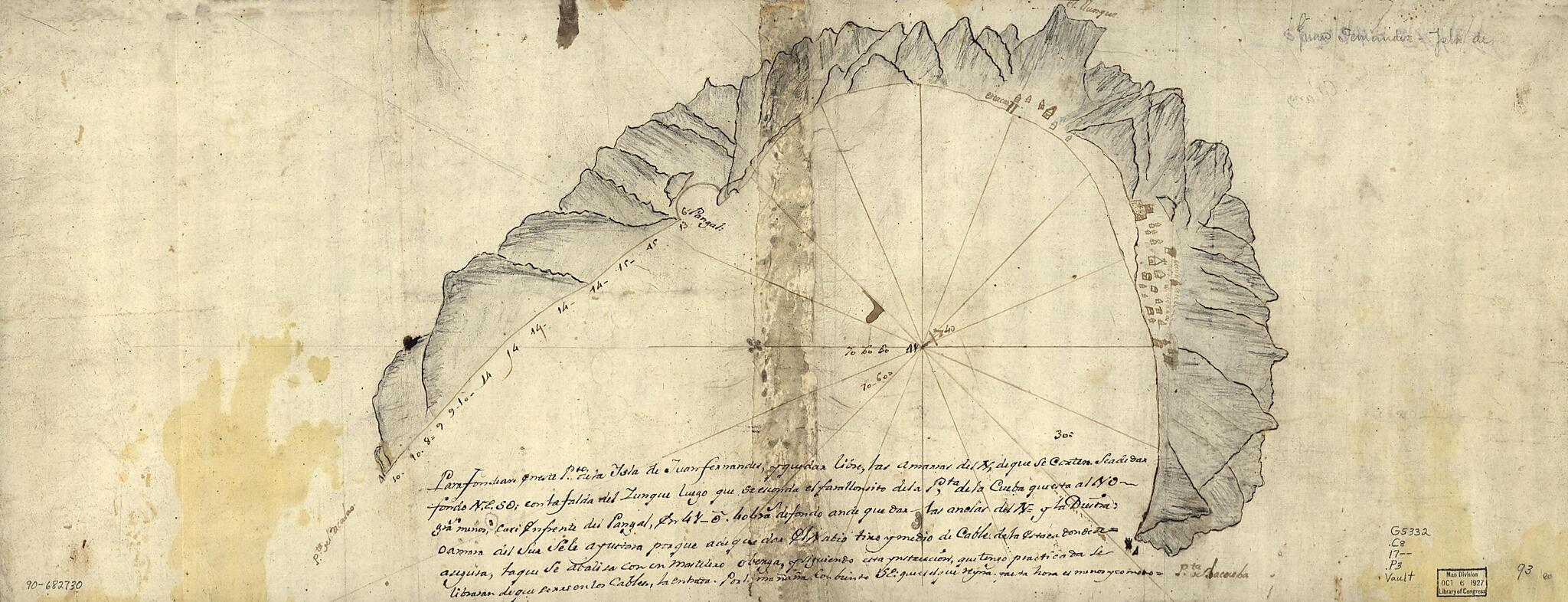This old map of Para Fondear En Este Pte. De La Ysla De Juan Fernandes Y Que Dar Libre, Vas Amanzar Del N, De Que Se Corten  from 1700 was created by  in 1700