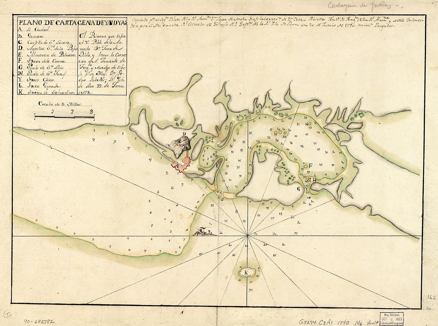 This old map of Plano De Cartagena De Yndyas from 1790 was created by Juan De Mota in 1790