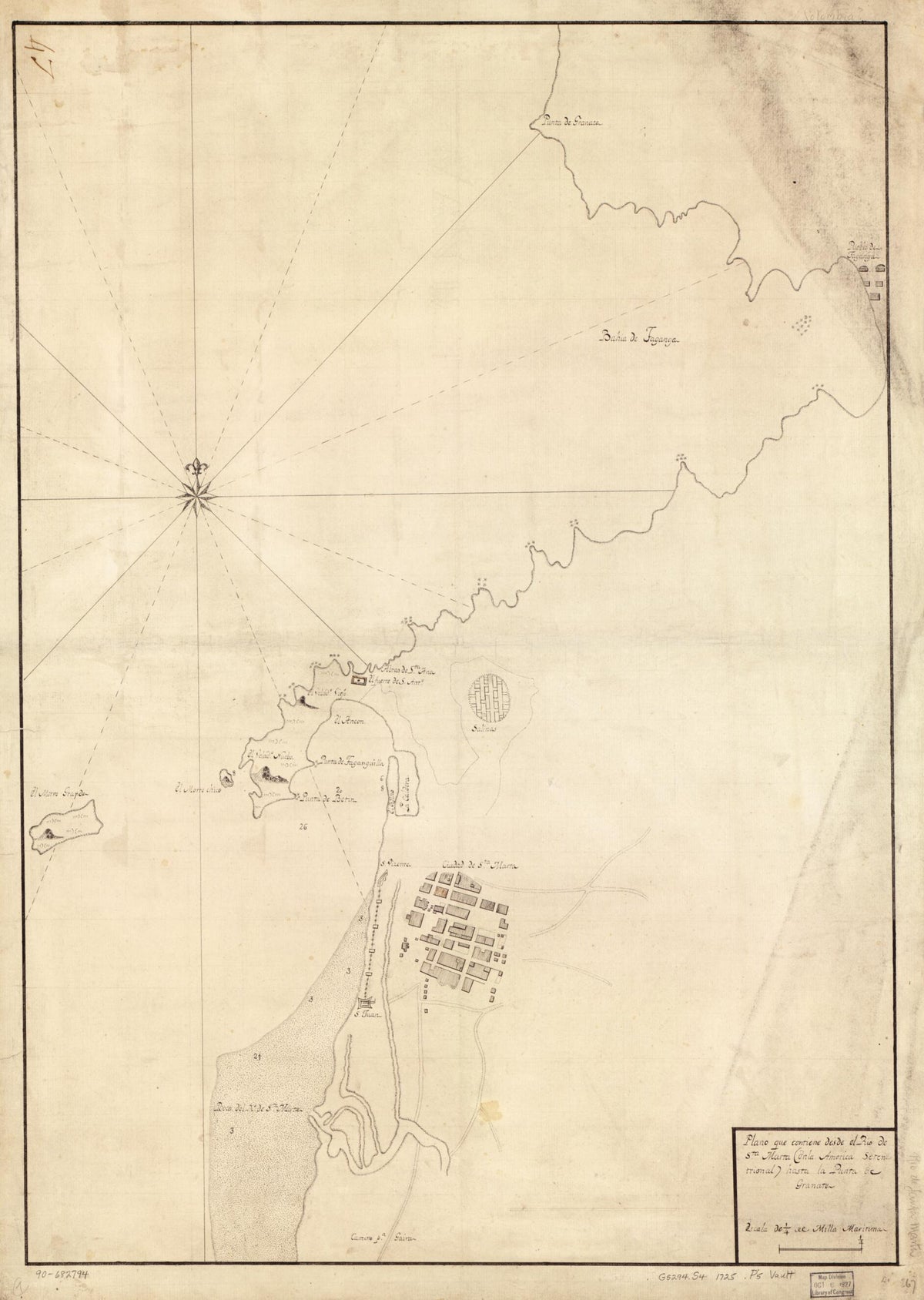 Plano Que Contiene Desde El Río De Sta. Marta (en La América Setentrional) Hasta La Punta De Granate 1725 by Relic Map Company