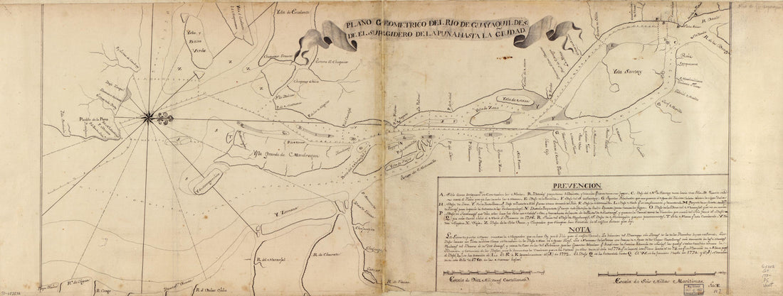 This old map of Plano Geométrico Del Río Guayaquil Desde El Surgidero De La Punta Hasta La Ciudad from 1780 was created by  in 1780