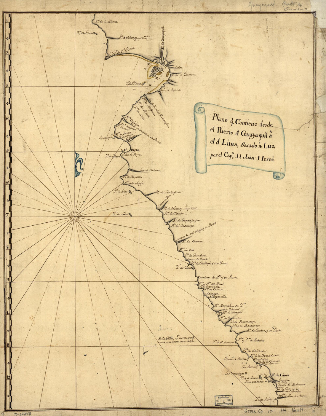 This old map of Plano Q. Contiene Desde El Puerto D. Guayaquil a El D. Lima, Sacado a Luz from 1700 was created by Juan De Hervé in 1700