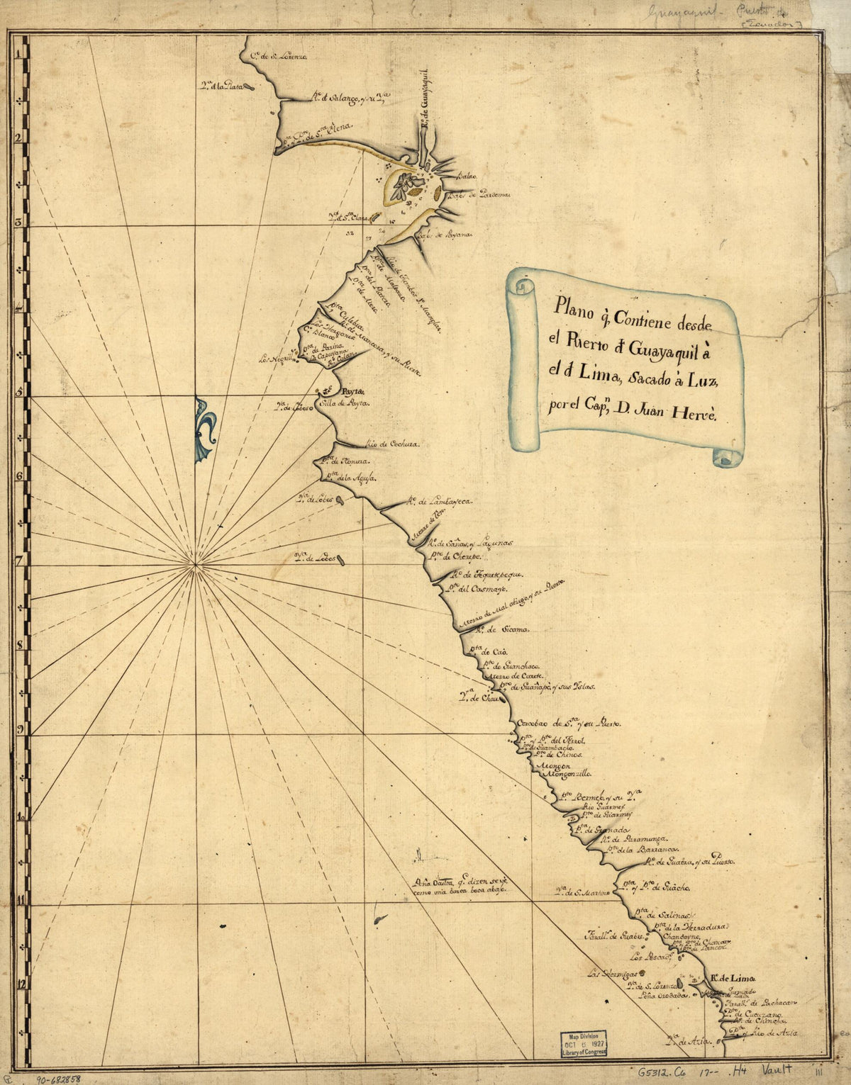 Plano Q. Contiene Desde El Puerto D. Guayaquil a El D. Lima, Sacado a Luz 1700 by Relic Map Company