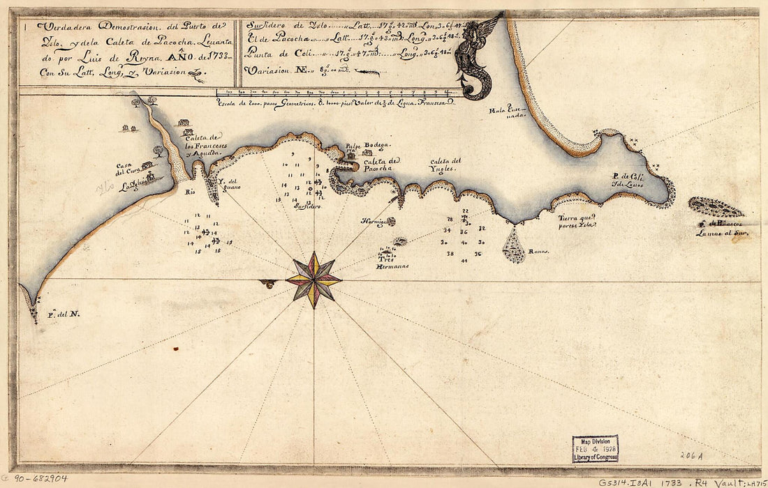 This old map of Verdadera Demostrasión Del Puerto De Yslo. Y De La Caleta De Pacocha from 1733 was created by Luis De Reyna in 1733