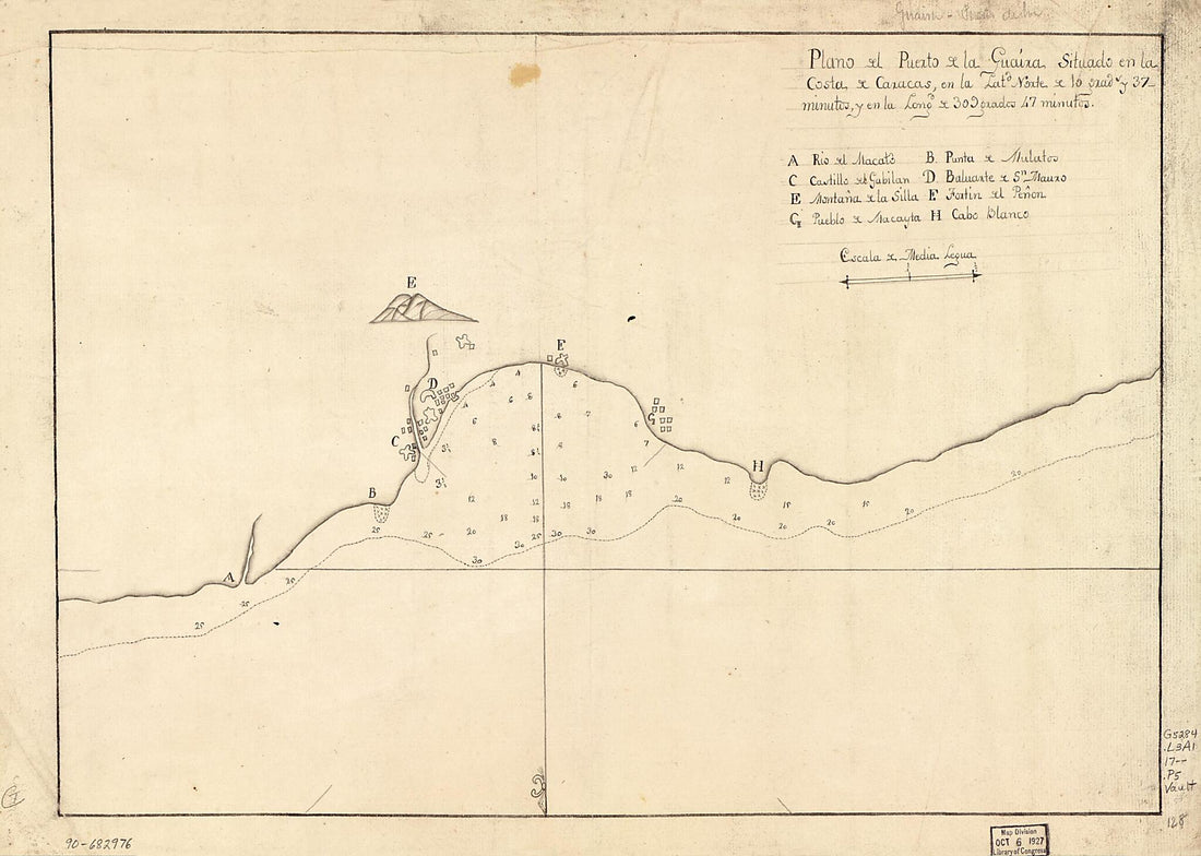This old map of Plano Del Puerto De La Guaira Situado En La Costa De Caracas En La Latd. Norte De 10 Grads. Y 37 Minutos Y En La Longd. De 309 Grados 47 Minutos from 1700 was created by  in 1700