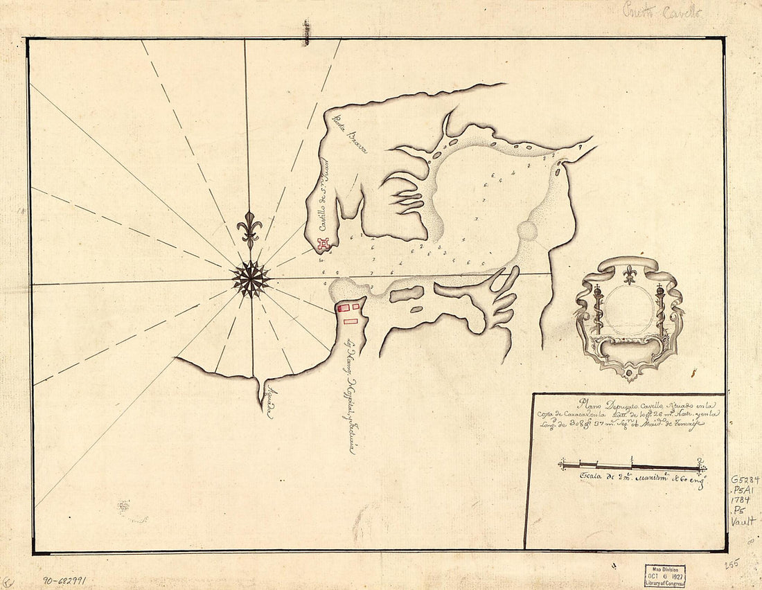 This old map of Plano De Puerto Cavello Situado En La Costa De Caracas En La Lattd. De 10 Gs. 26 Ms. Norte Y En La Longd. De 308 Gs. 37 Ms. Segn. El Merido. De Tenerife from 1784 was created by  in 1784