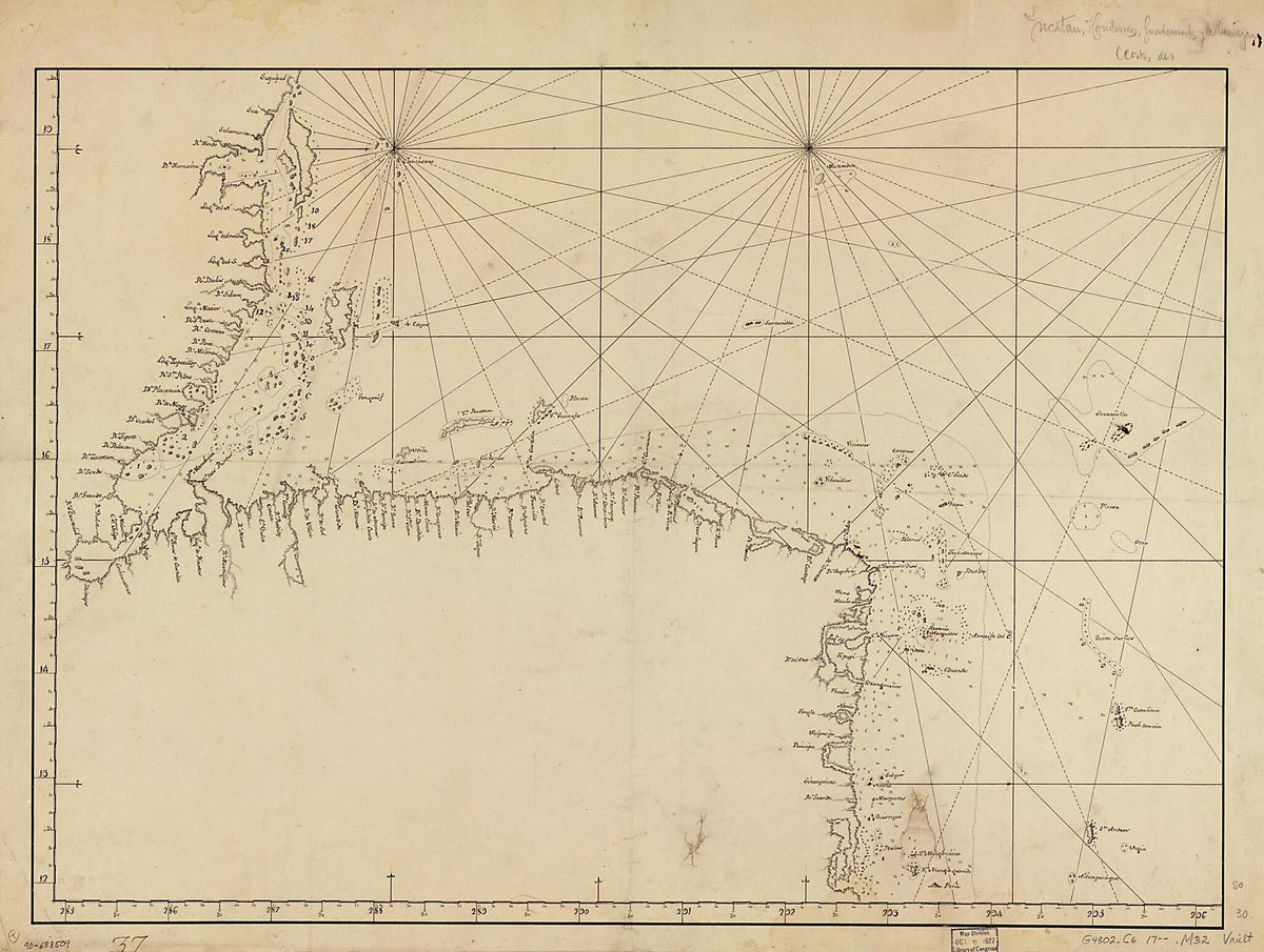 Map Showing Caribbean Coast of Central America from Belize to Nicaragua 1700 by Relic Map Company