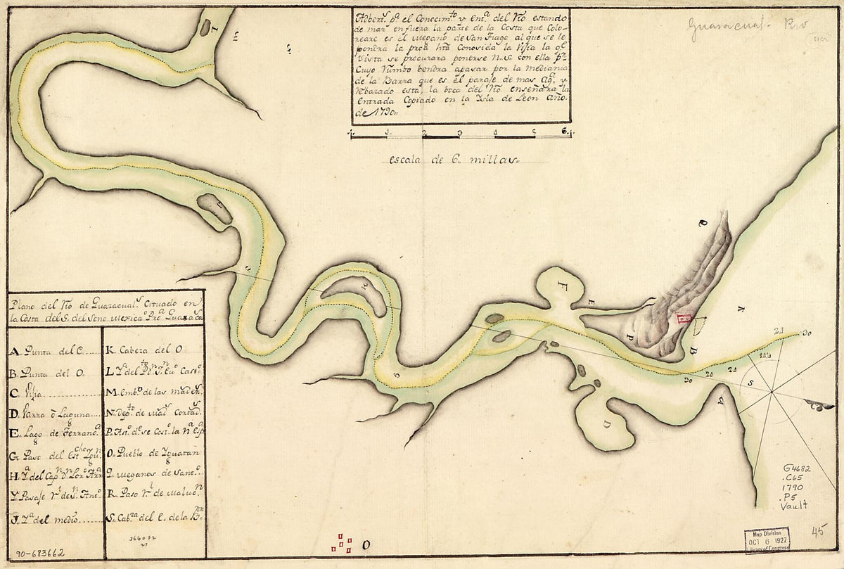 Plano Del Río De Guazacuals. Cituado En La Costa Del S. Del Seno Mexicao. Proa. Gua?acas 1790 by Relic Map Company