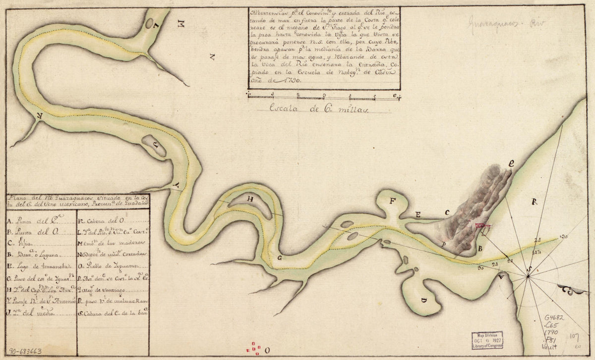 Plano Del Río Guazaquacos Situado En La Costa Del S. Del Seno Mexicano, Provina. De Guadalapa 1790 by Relic Map Company