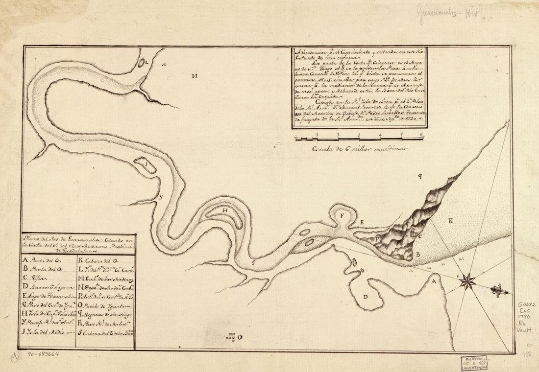 This old map of Plano Del Río De Guazacualcos Cituado En La Costa Del S. Del Seno Mexicano, Probincia De Guadalajara from 1790 was created by Manuel Romero in 1790