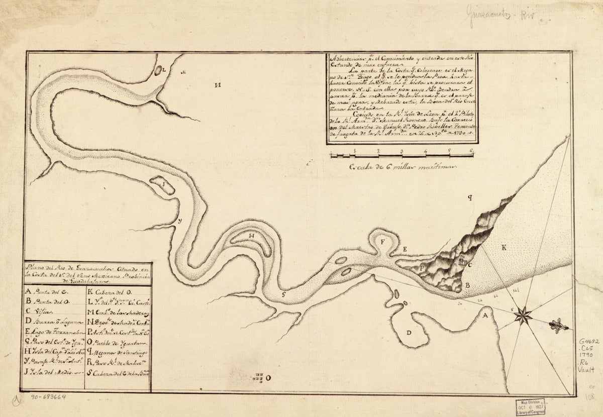 Plano Del Río De Guazacualcos Cituado En La Costa Del S. Del Seno Mexicano, Probincia De Guadalajara 1790 by Relic Map Company