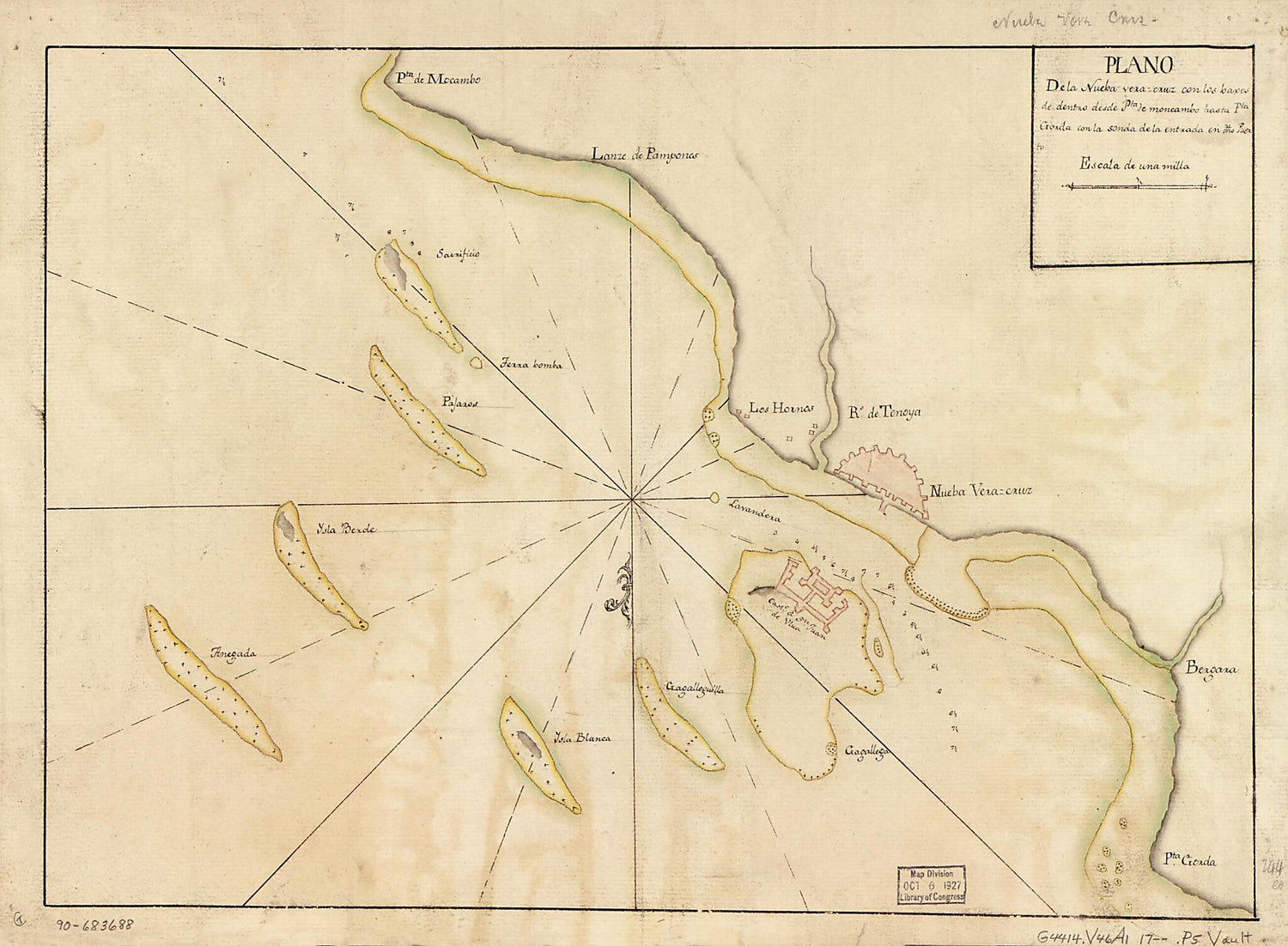 This old map of Cruz Con Los Baxos De Dentro Desde Pta. De Moncambo Hasta Pta. Gorda Con La Sonda De La Entrada En Dho. Puerto from 1700 was created by  in 1700