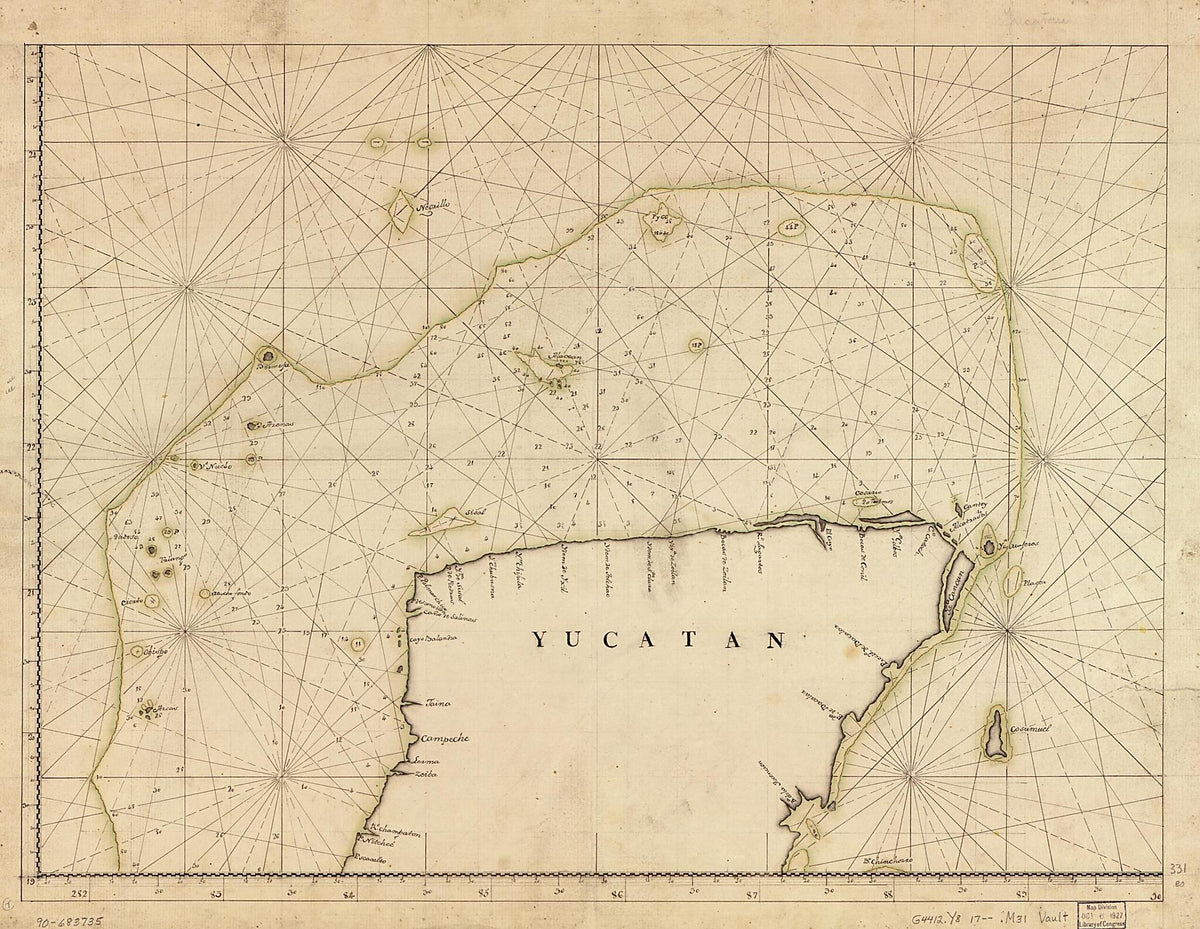 Discrección De La Costa De Yucatan, Sonda De Campeche Y Baxos Adjacentes Segun Su Antigua Situación Con La Derrota Qe. Practicaron En Solicitud Del Nombrado Negrillo Sin En Contrar Le, El Paquebot Del Rey Titulado Sn. Carlos Al Mando Del Teniente De... by Relic Map Company