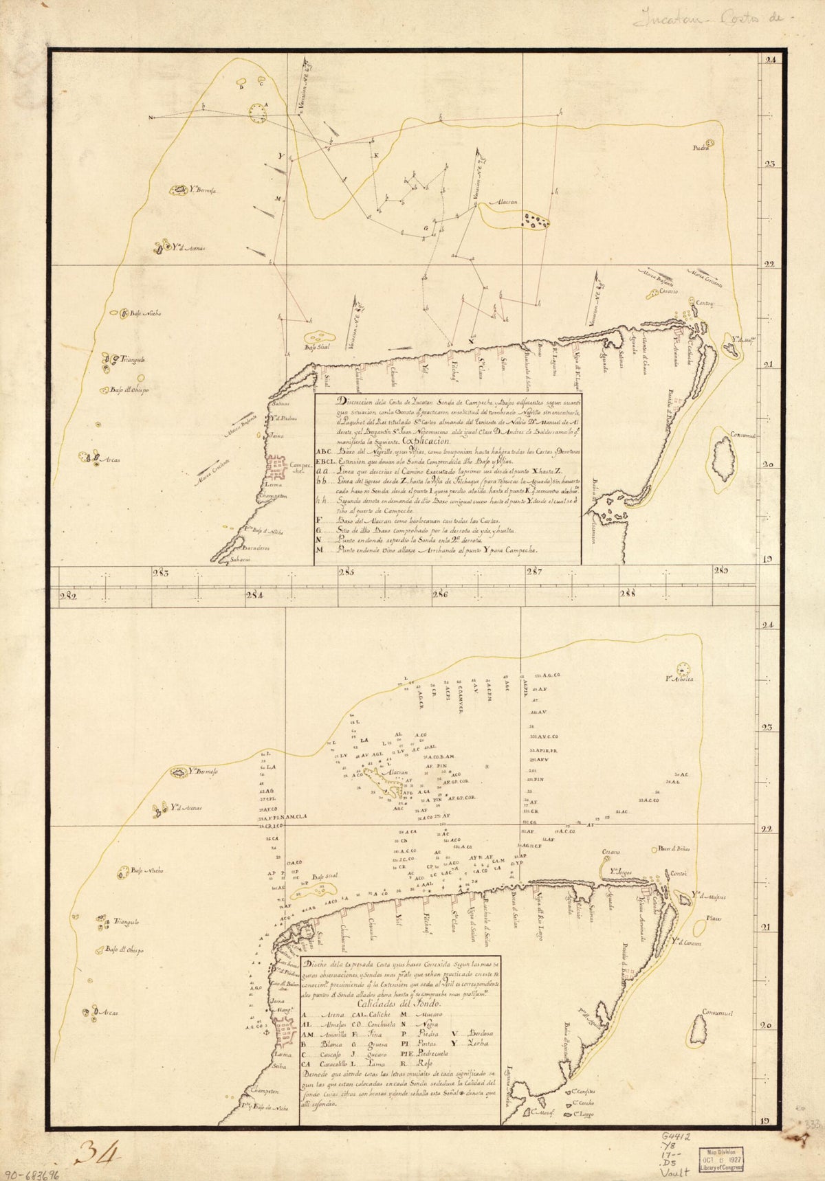 Map Showing Coast of Northern Yucatán Peninsula 1700 by Relic Map Company