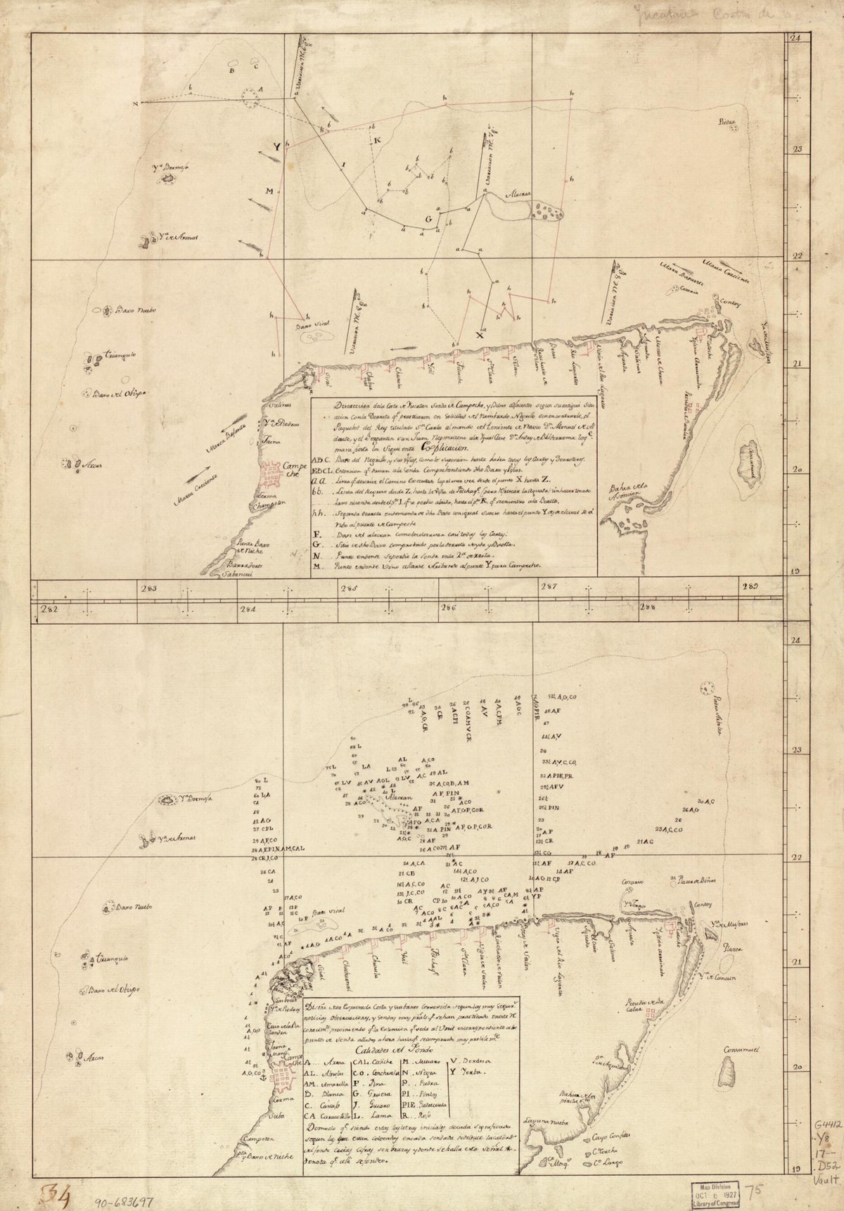 Map Showing Coast of Northern Yucatán Peninsula in 1700 by Relic Map Company