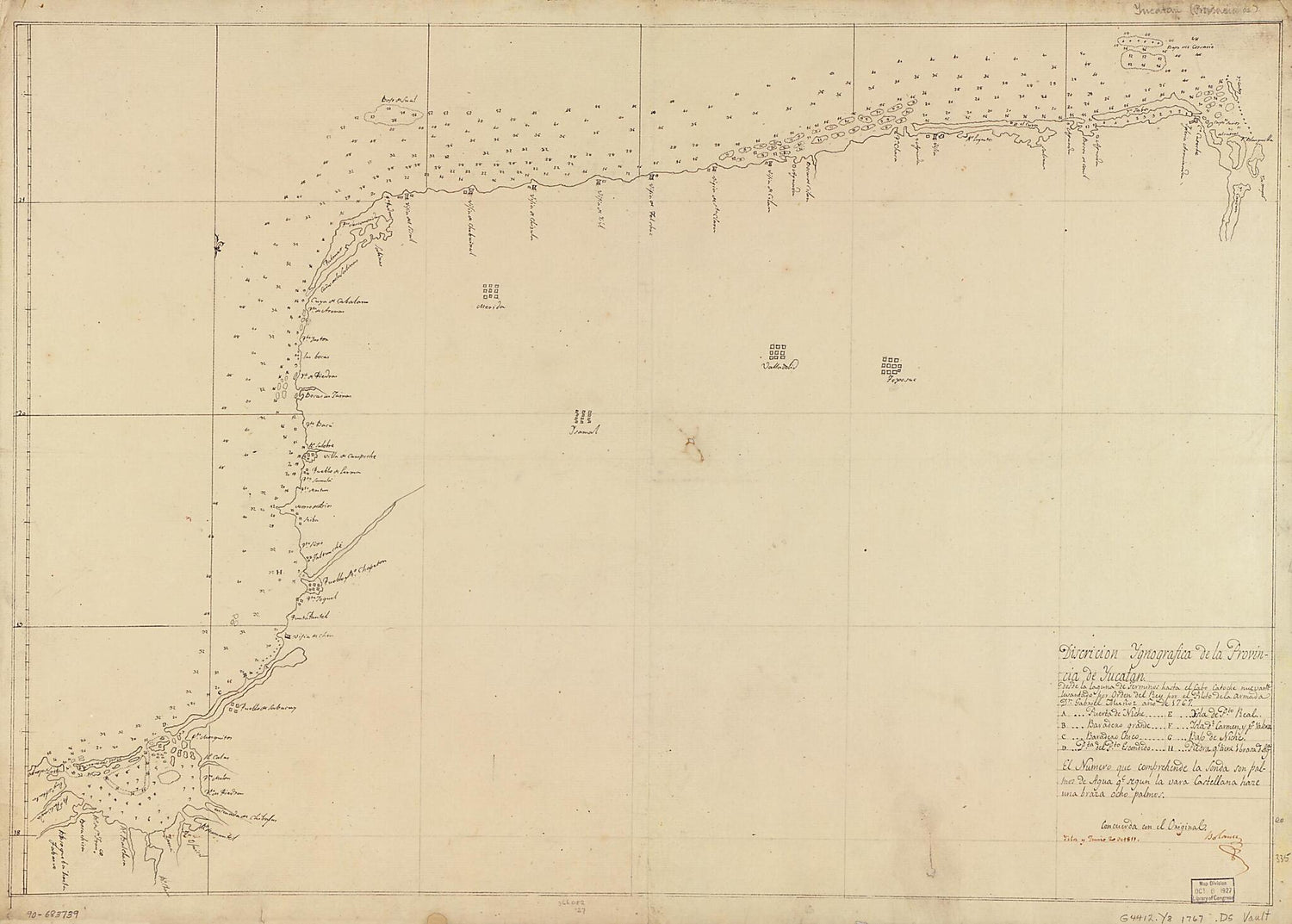 This old map of Discrición sic Ygnográfica De La Provincia De Yucatan Desde La Laguna De Terminos Hasta El Cabo Catoche from 1767 was created by  in 1767