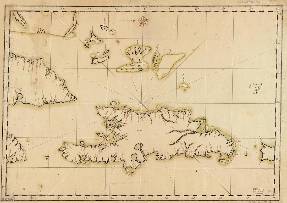 Map Showing Hispaniola, Eastern Portions of Cuba and Jamaica, Western Portion of Puerto Rico, and Other Adjacent Islands 1700 by Relic Map Company