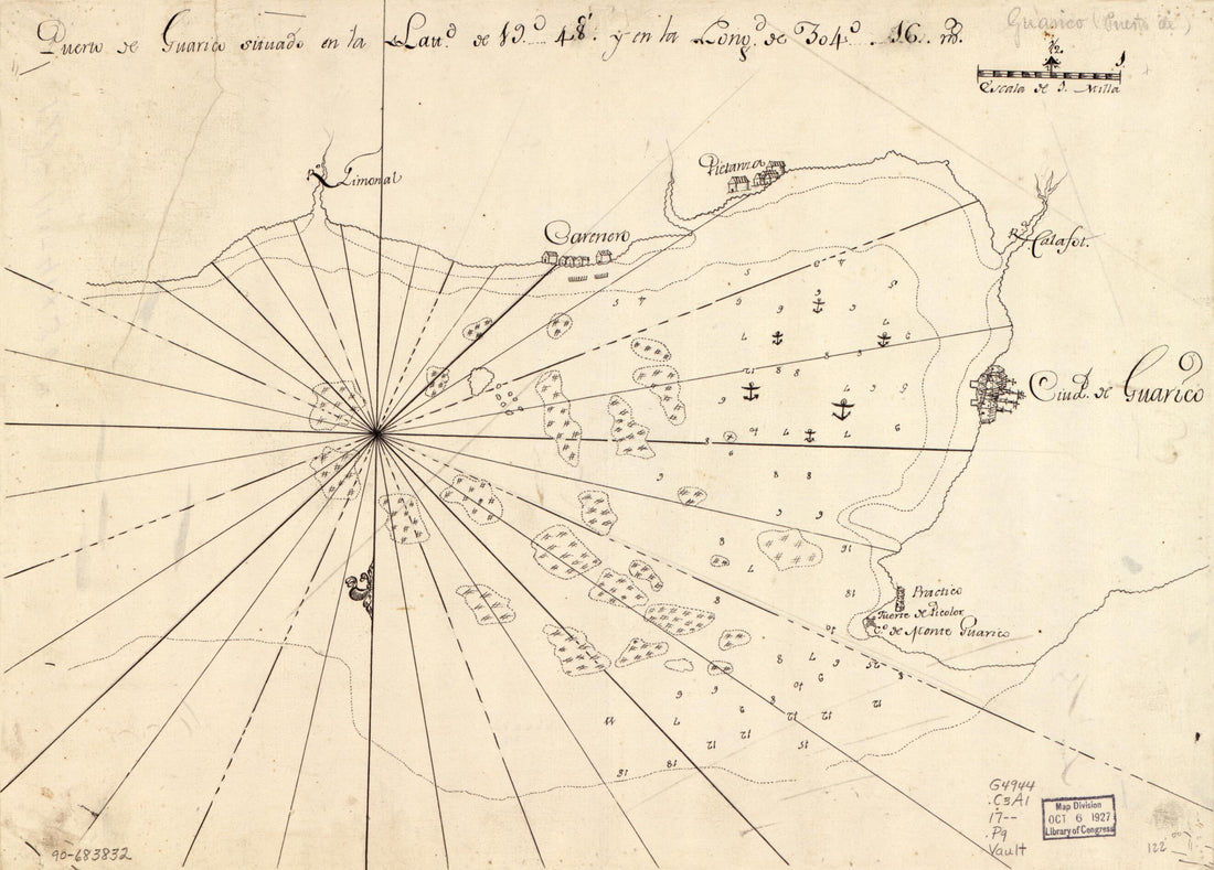 This old map of Puerto De Guárico Situado En La Lattd. De 19°48ʹ Y En La Longd. De 304°16 Ms from 1700 was created by  in 1700