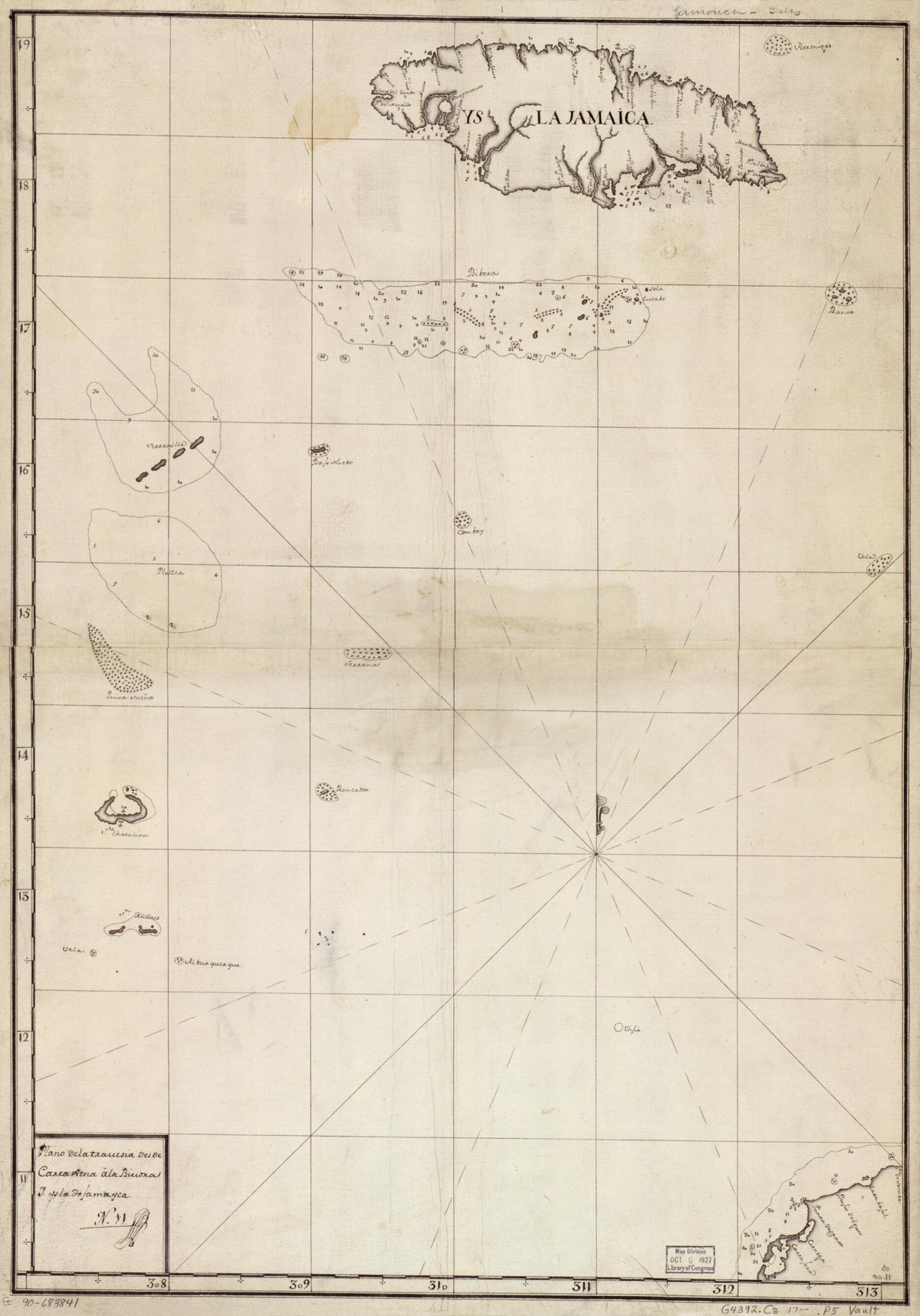 Plano De La Travesia Desde Carta Xena a La Biuora Y., Ysla De Jamayca 1700 by Relic Map Company