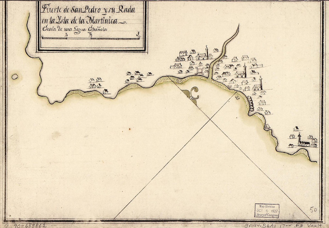 This old map of Fuerte De San Pedro Y Su Rada En La Ysla De La Martinica from 1700 was created by  in 1700
