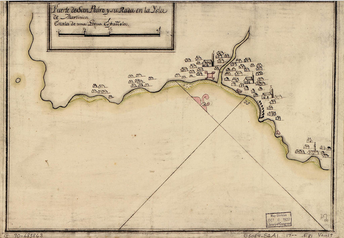 This old map of Fuerte De San Pedro Y Su Rada En La Ysla De Martinica from 1700 was created by  in 1700