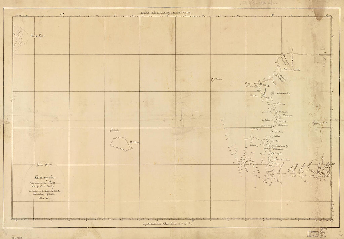 This old map of Carta Esférica De La Canal Entre Puerto Rico Y Santo Domingo from 1793 was created by  in 1793