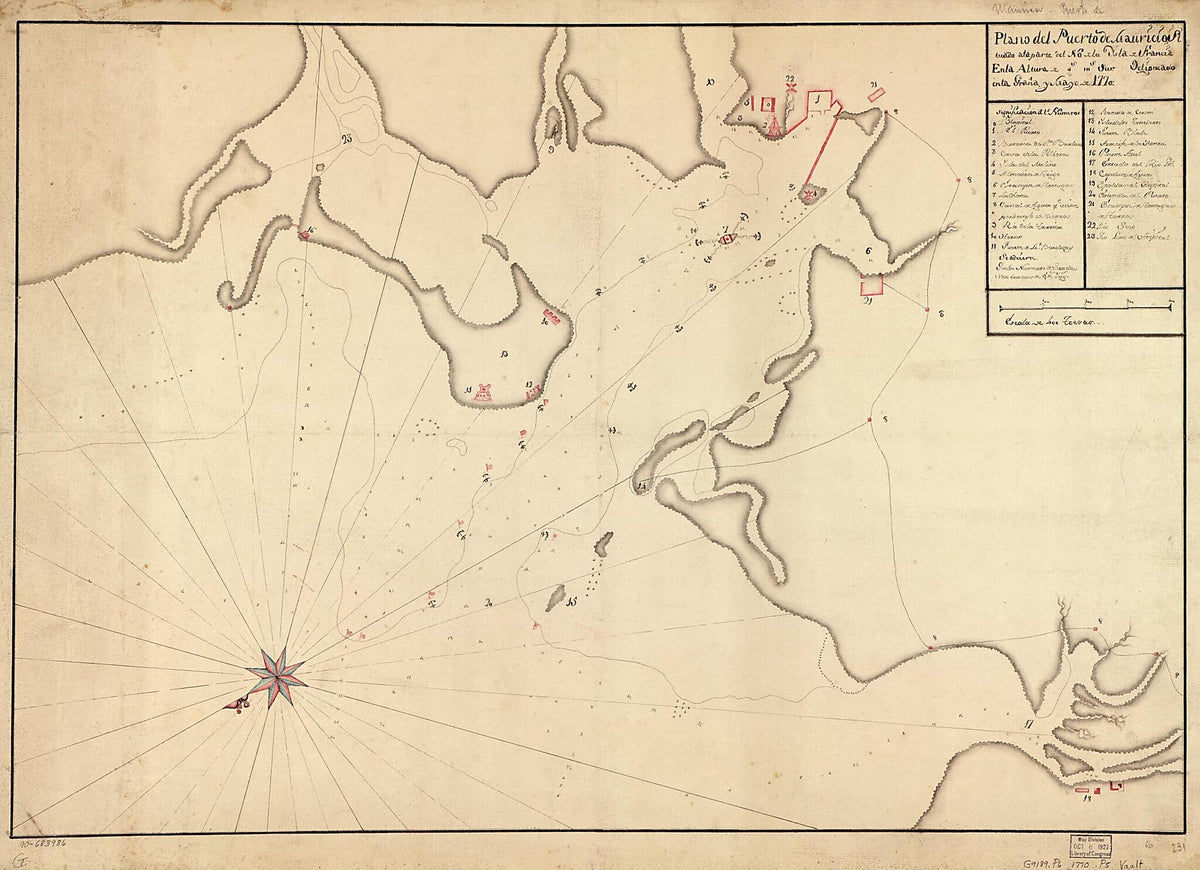 Plano Del Puerto De Mauricio, Situado a La Parte Del No. De La Ysla De Francia En La Altura De blank Gs. blank Ms. Sur 1770 by Relic Map Company