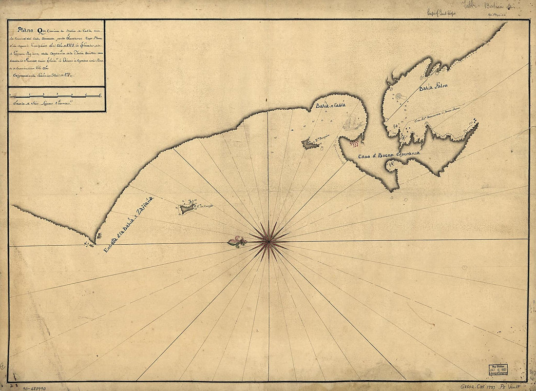This old map of Plano Que Contiene La Bahía De Tabla Con La Ciudad Del Cabo from 1770 was created by  in 1770