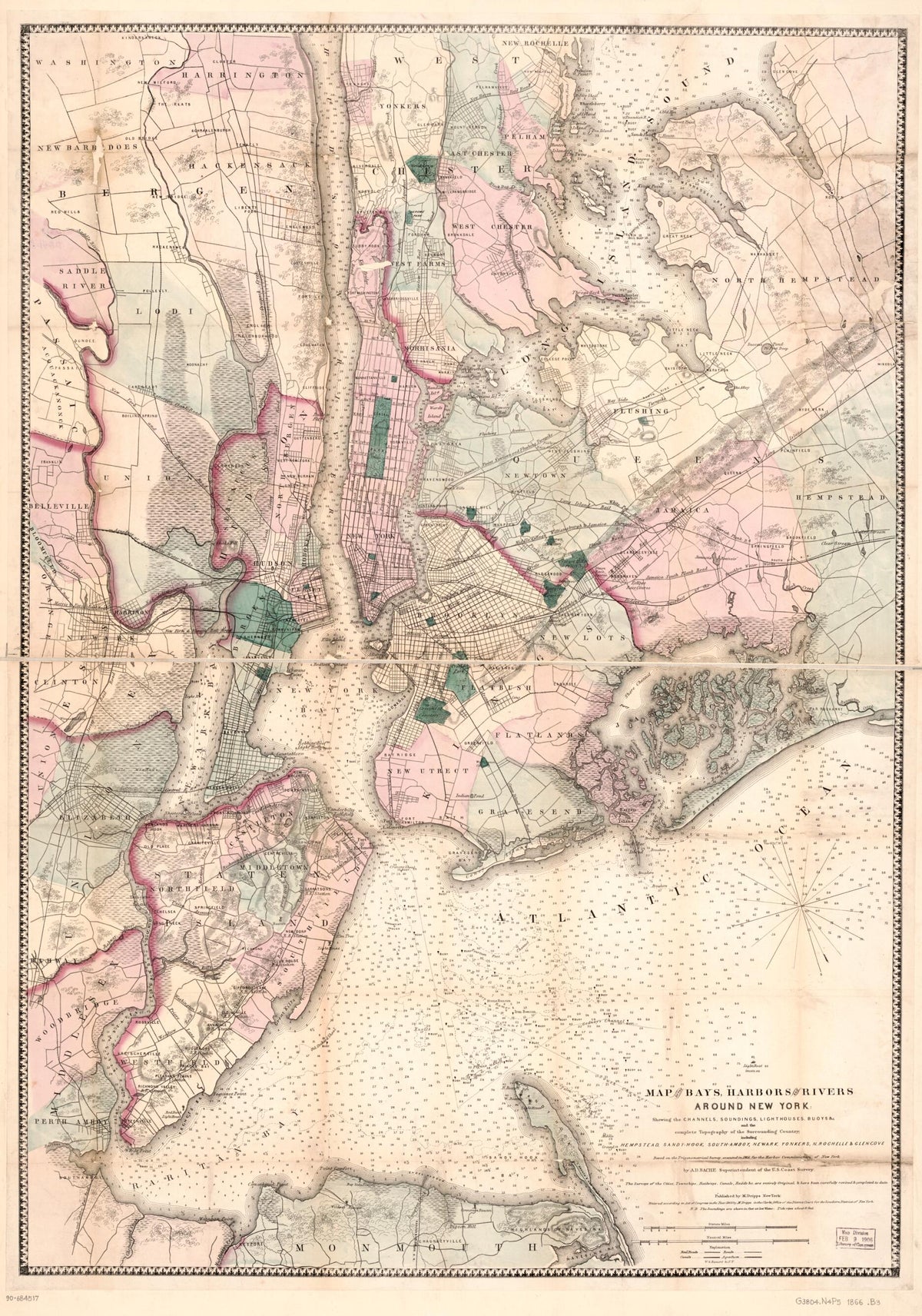 Hook, South-Amboy, Newark, Yonkers, N. Rochelle &amp; Glen Cove in 1866 by Relic Map Company