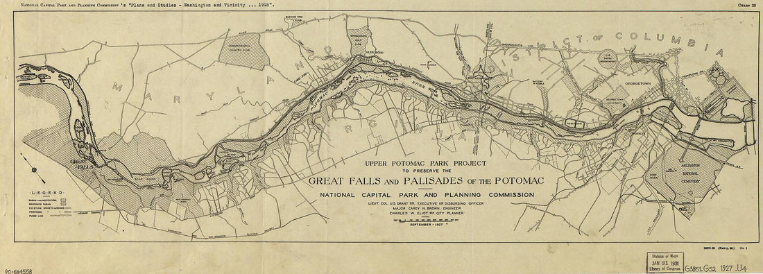This old map of Upper Potomac Park Project to Preserve the Great Falls and Palisades of the Potomac from 1927 was created by Carey H. Brown, Charles W. (Charles William) Eliot, U. S. (Ulysses S.) Grant,  United States. National Capital Park and Planning 