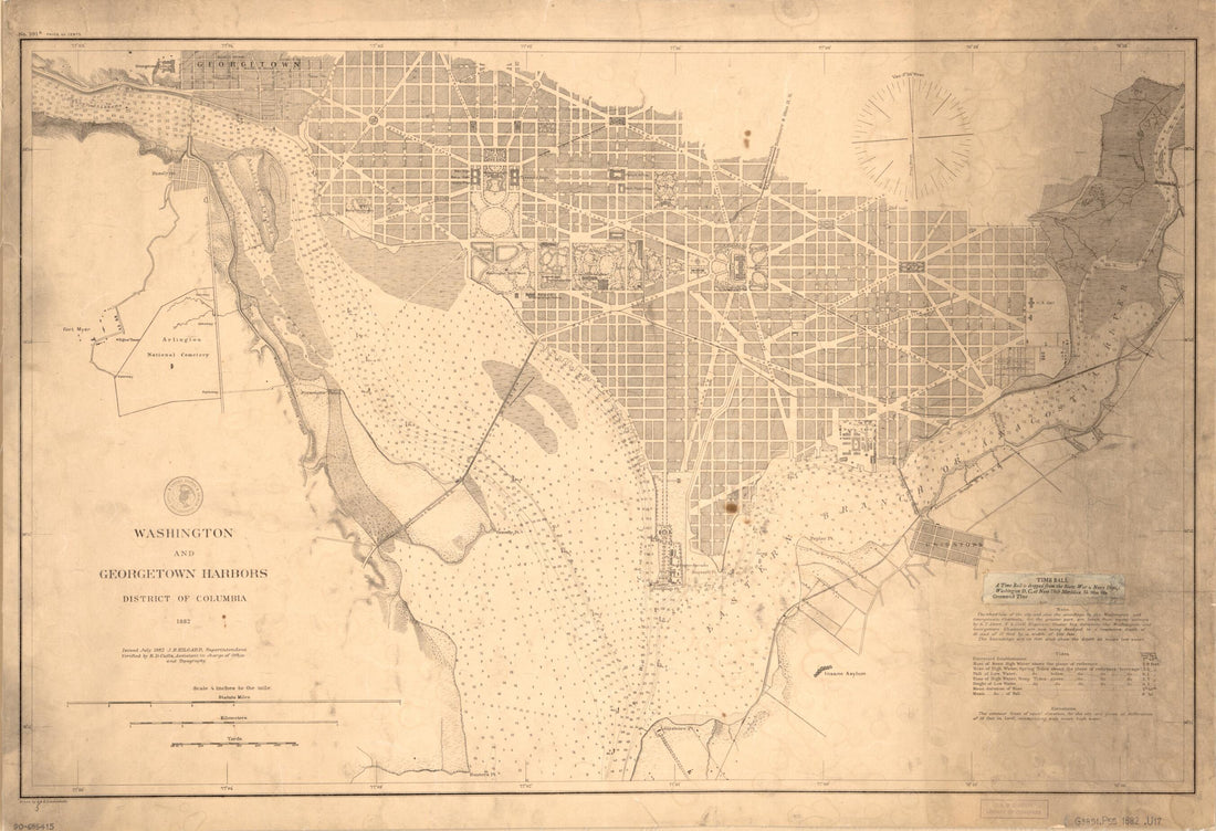 This old map of Washington and Georgetown Harbors, District of Columbia from 1882 was created by R. D. (Richard Dominicus) Cutts, J. E. (Julius Erasmus) Hilgard, A. Lindenkohl, H. (Henry) Lindenkohl,  U.S. Coast and Geodetic Survey in 1882