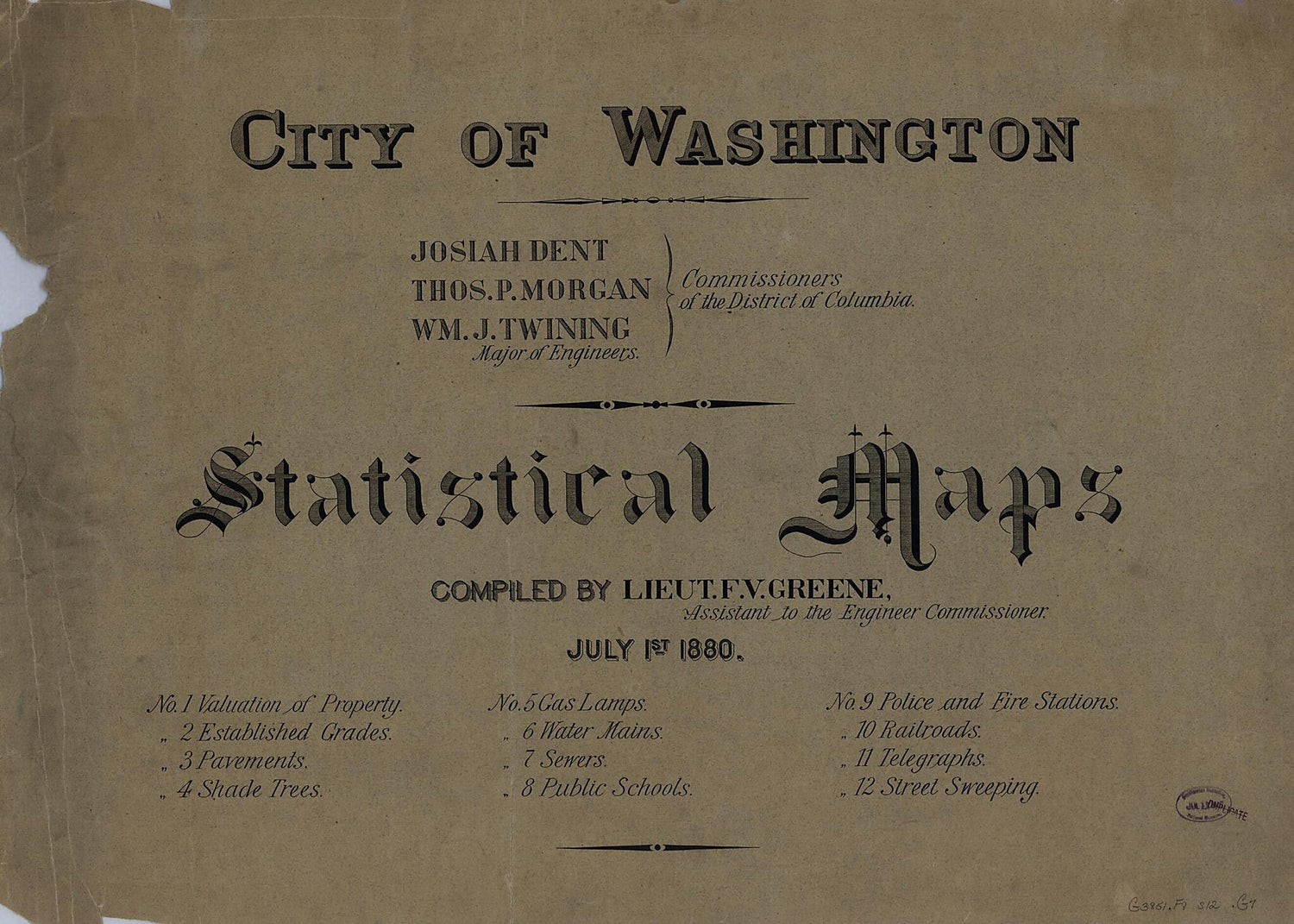 This old map of City of Washington, Statistical Maps from 1880 was created by William T. O. Bruff,  District of Columbia. Board of Commissioners, F. V. (Francis Vinton) Greene in 1880