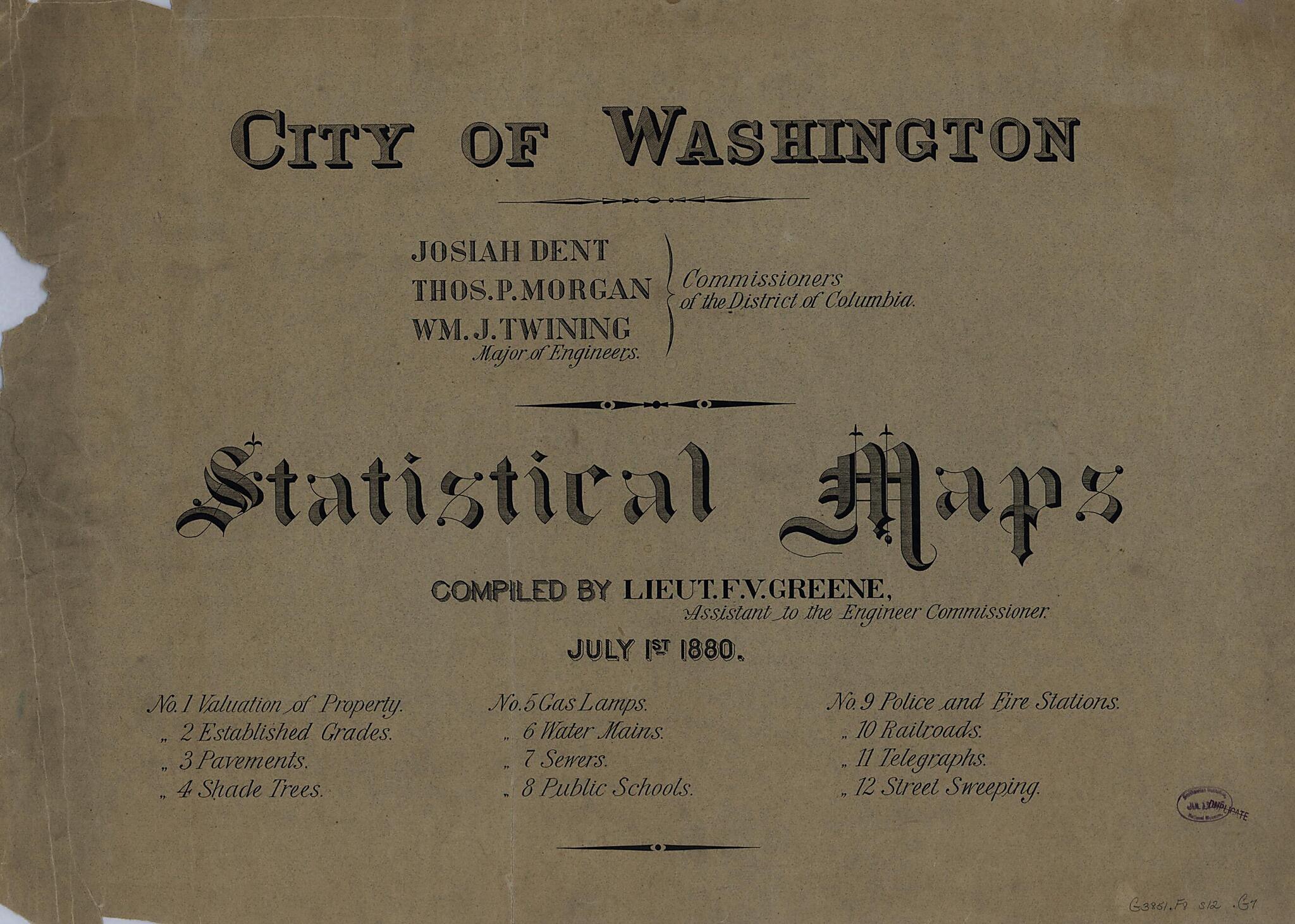 This old map of City of Washington, Statistical Maps from 1880 was created by William T. O. Bruff,  District of Columbia. Board of Commissioners, F. V. (Francis Vinton) Greene in 1880