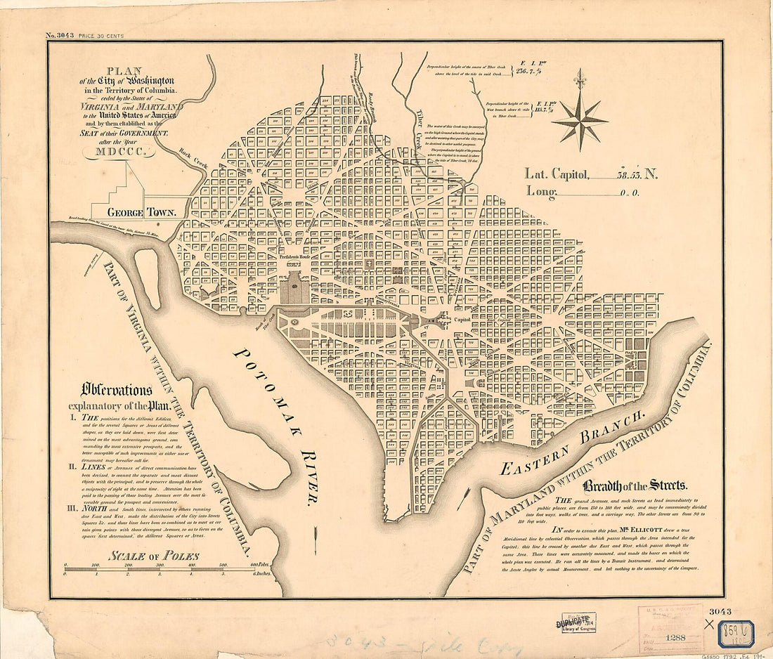 This old map of Plan of the City of Washington In the Territory of Columbia : Ceded by the States of Virginia and Maryland to the United States of America, and by Them Established As the Seat of Their Government After the Year MDCCC from 1792 was created