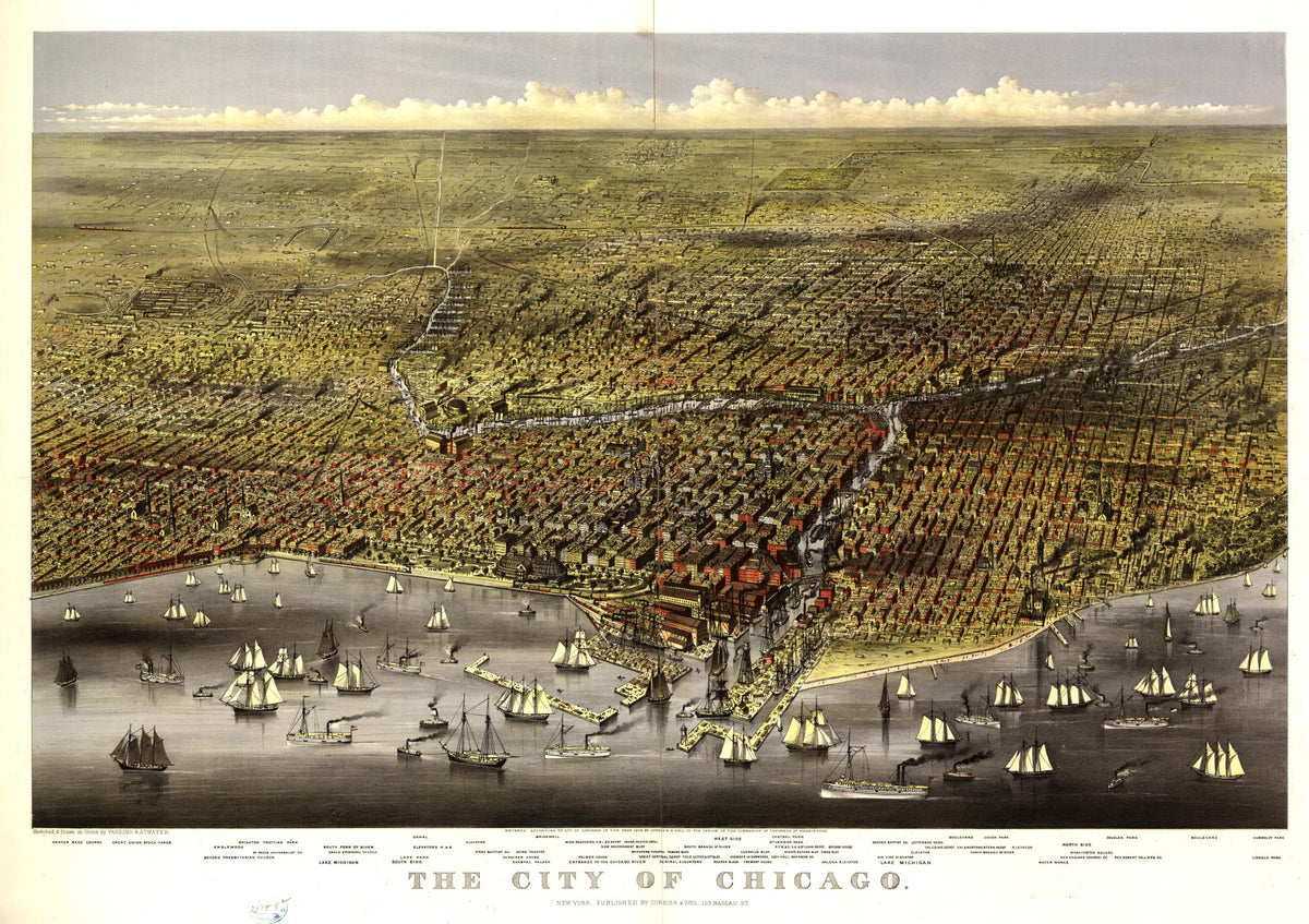 The City of Chicago / Sketched &amp; Drawn On Stone by Parsons &amp; Atwater 1874 by Relic Map Company
